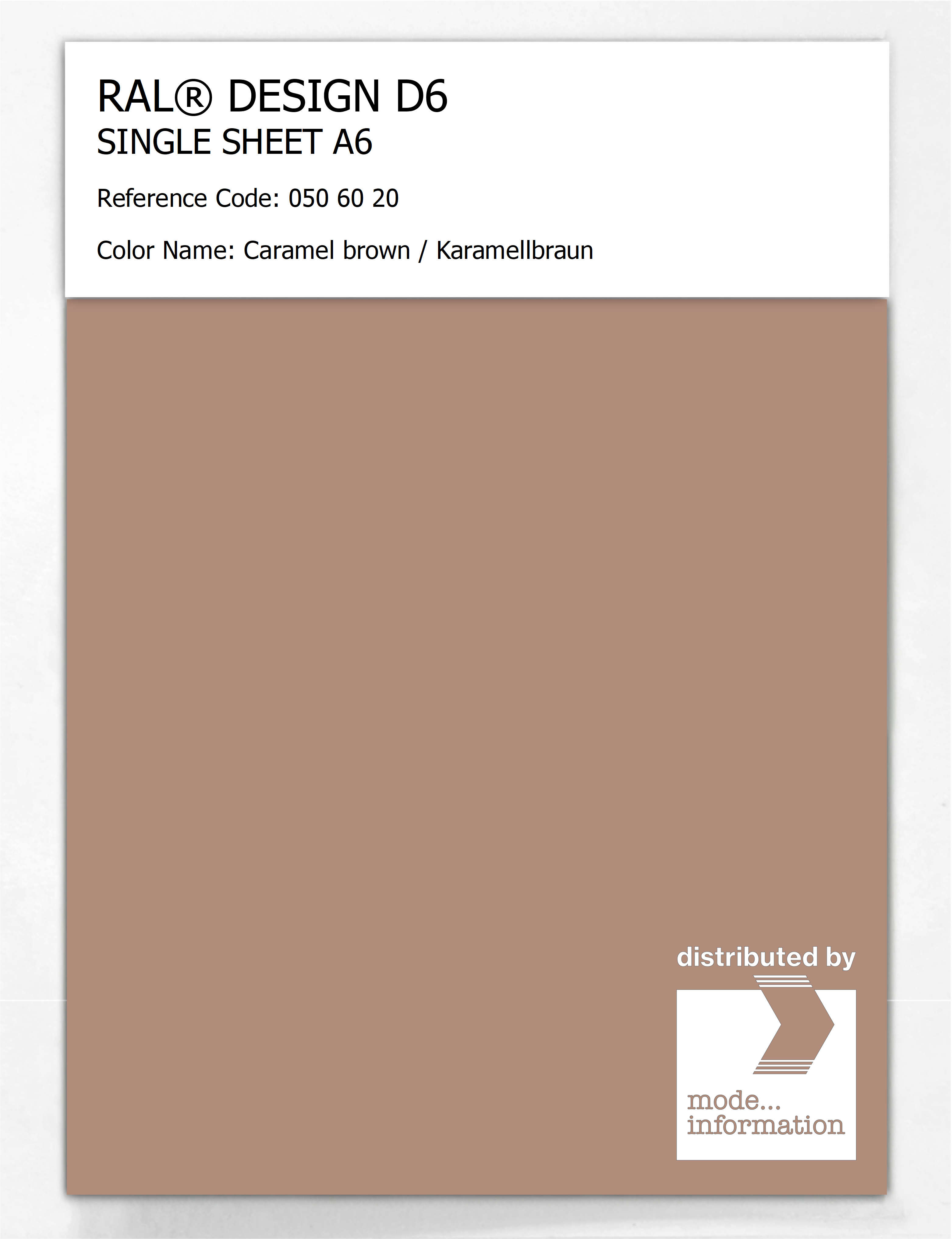 Product image 1 of the product “RAL® DESIGN D6 SINGLE SHEET A6 050 60 20 Caramel brown / Karamellbraun ”
