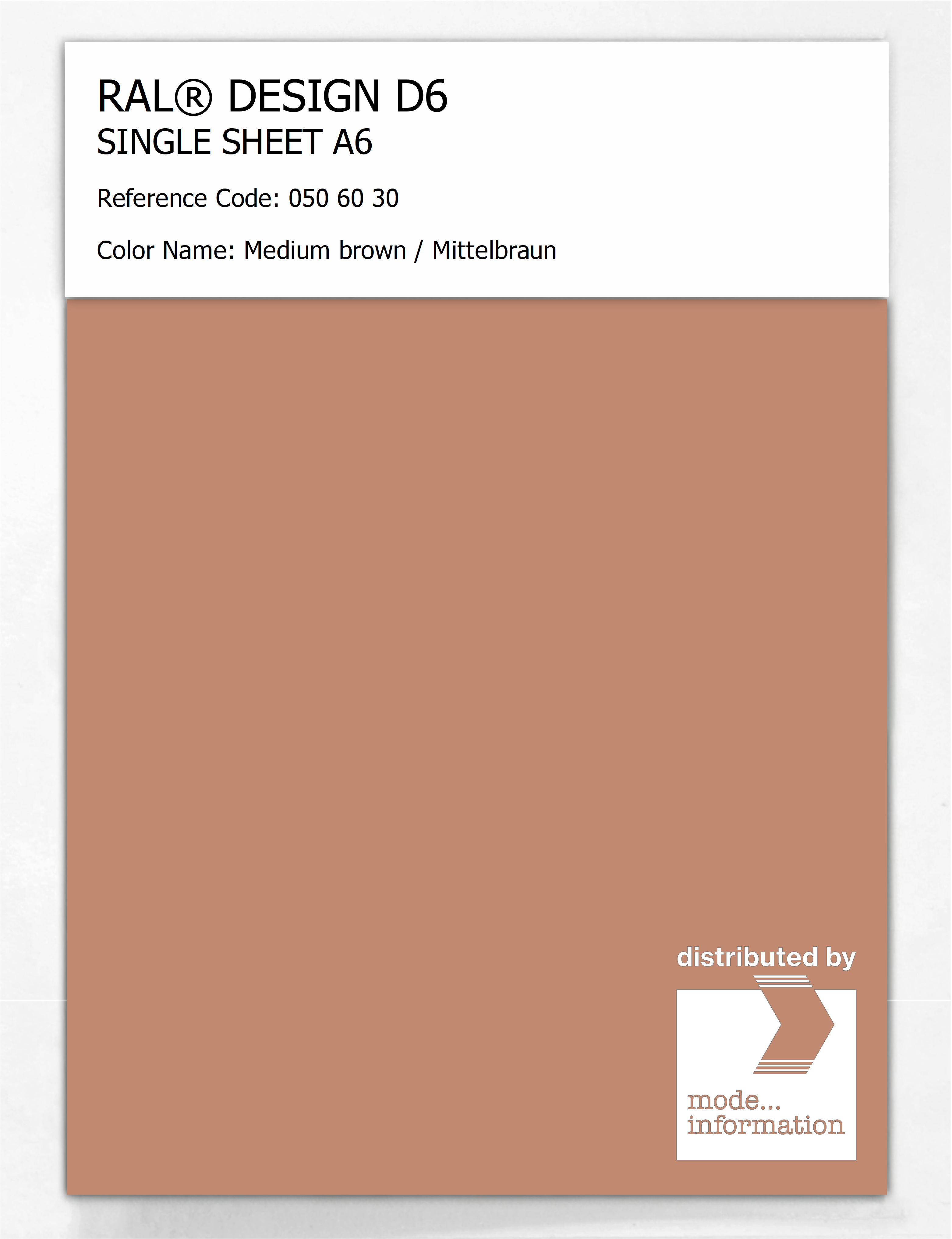 Product image 1 of the product “RAL® DESIGN D6 SINGLE SHEET A6 050 60 30 Medium brown / Mittelbraun ”