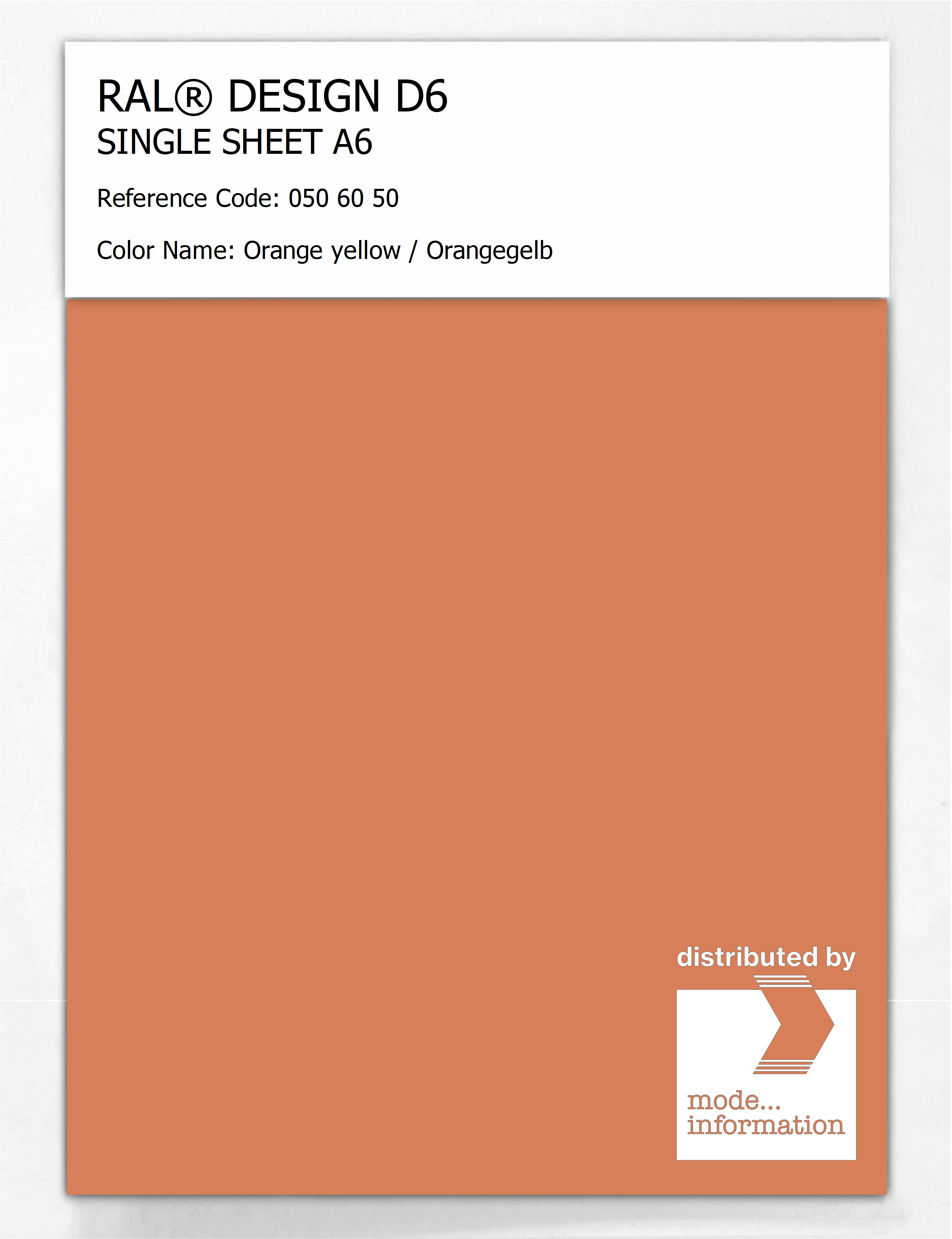 Product image 1 of the product “RAL® DESIGN D6 SINGLE SHEET A6 050 60 50 Orange yellow / Orangegelb ”