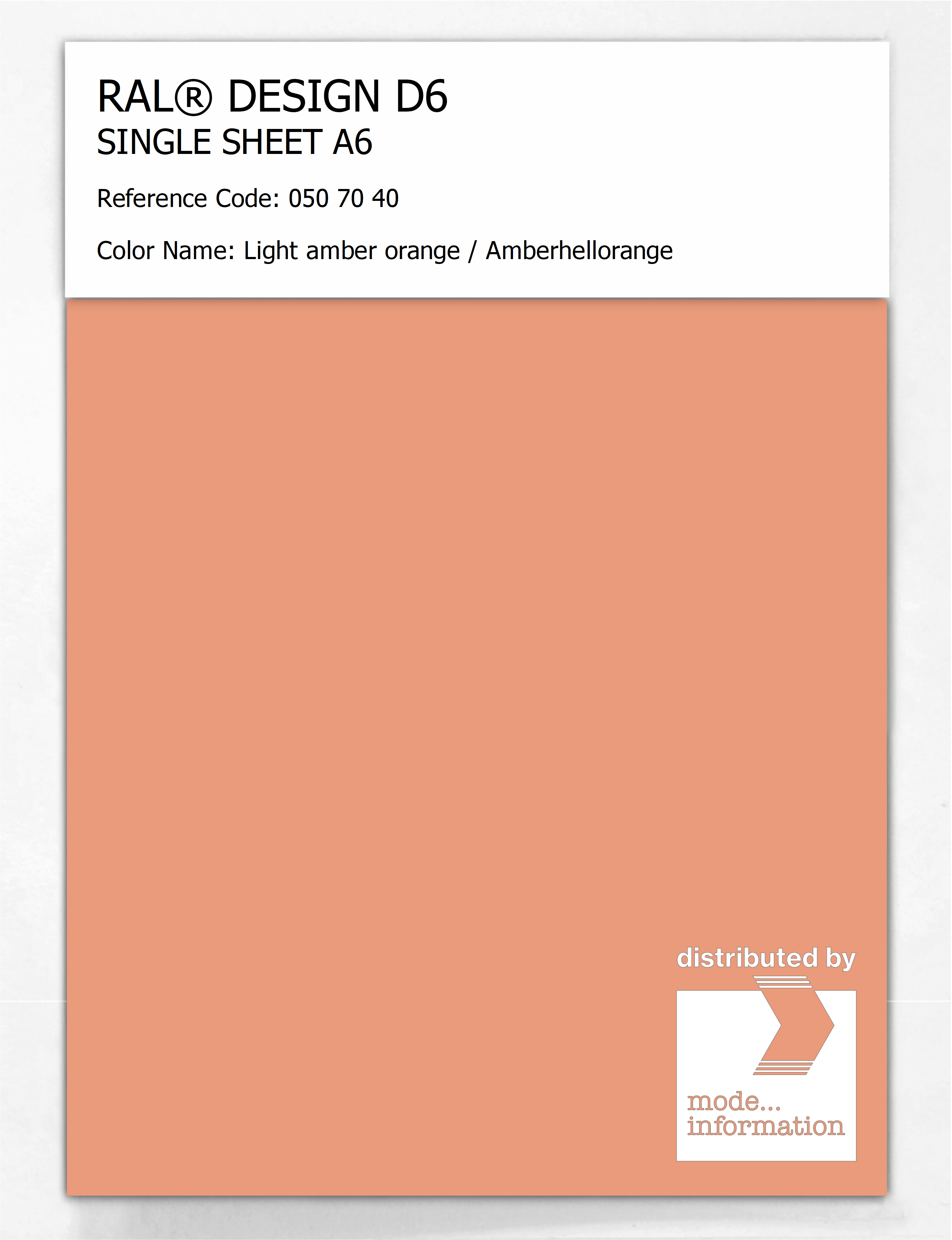 Product image 1 of the product “RAL® DESIGN D6 SINGLE SHEET A6 050 70 40 Light amber orange / Amberhellorange ”