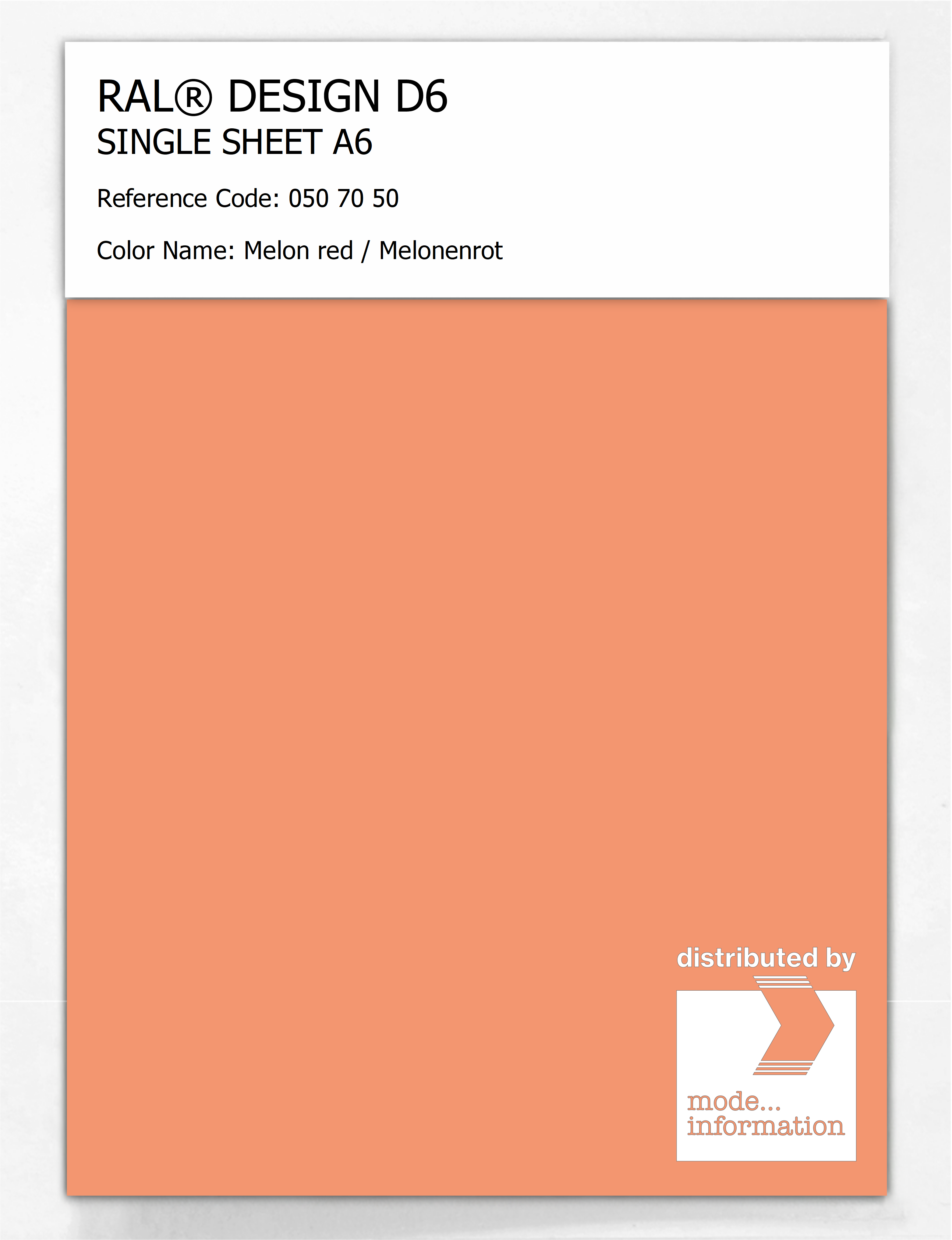 Product image 1 of the product “RAL® DESIGN D6 SINGLE SHEET A6 050 70 50 Melon red / Melonenrot ”