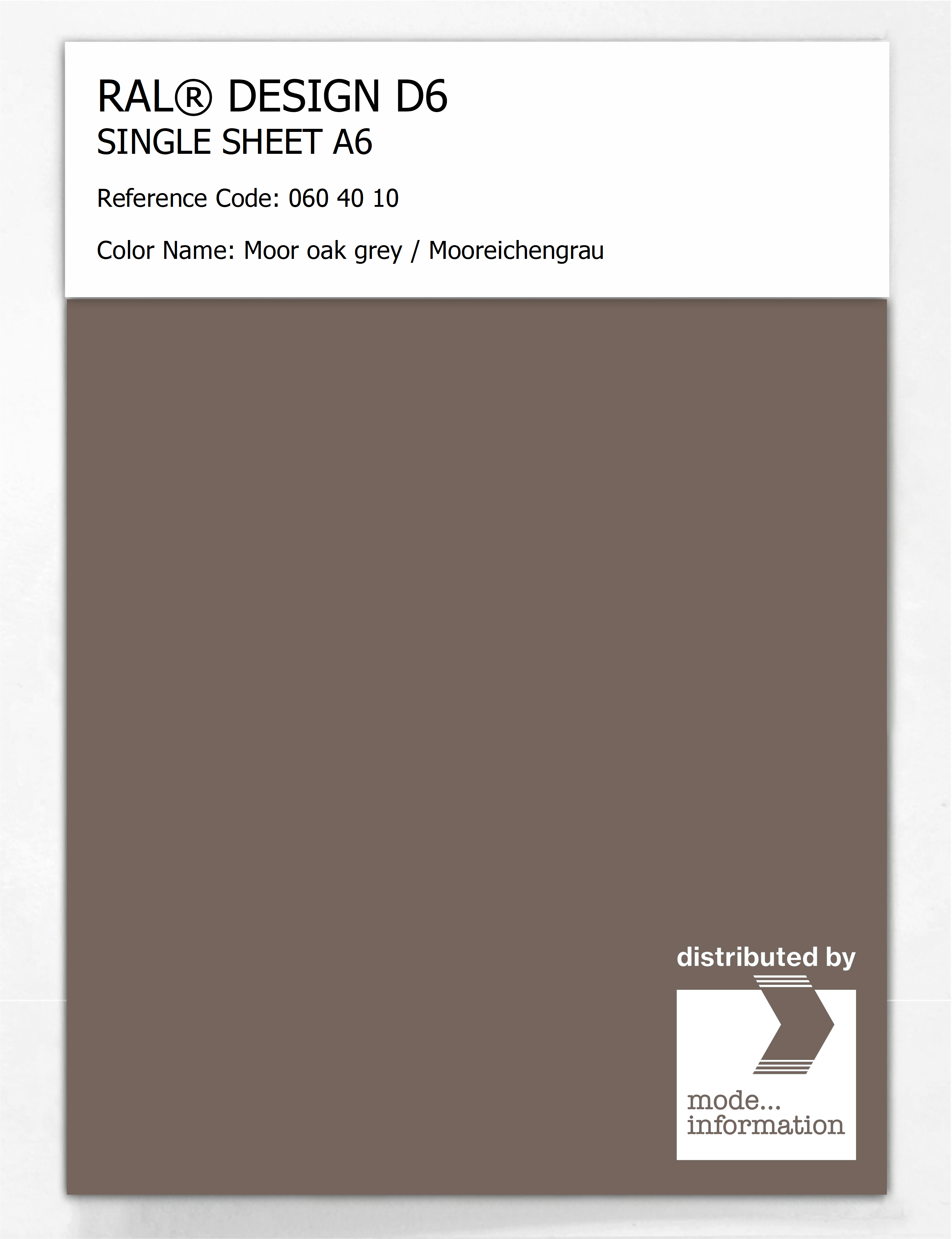 Product image 1 of the product “RAL® DESIGN D6 SINGLE SHEET A6 060 40 10 Moor oak grey / Mooreichengrau ”