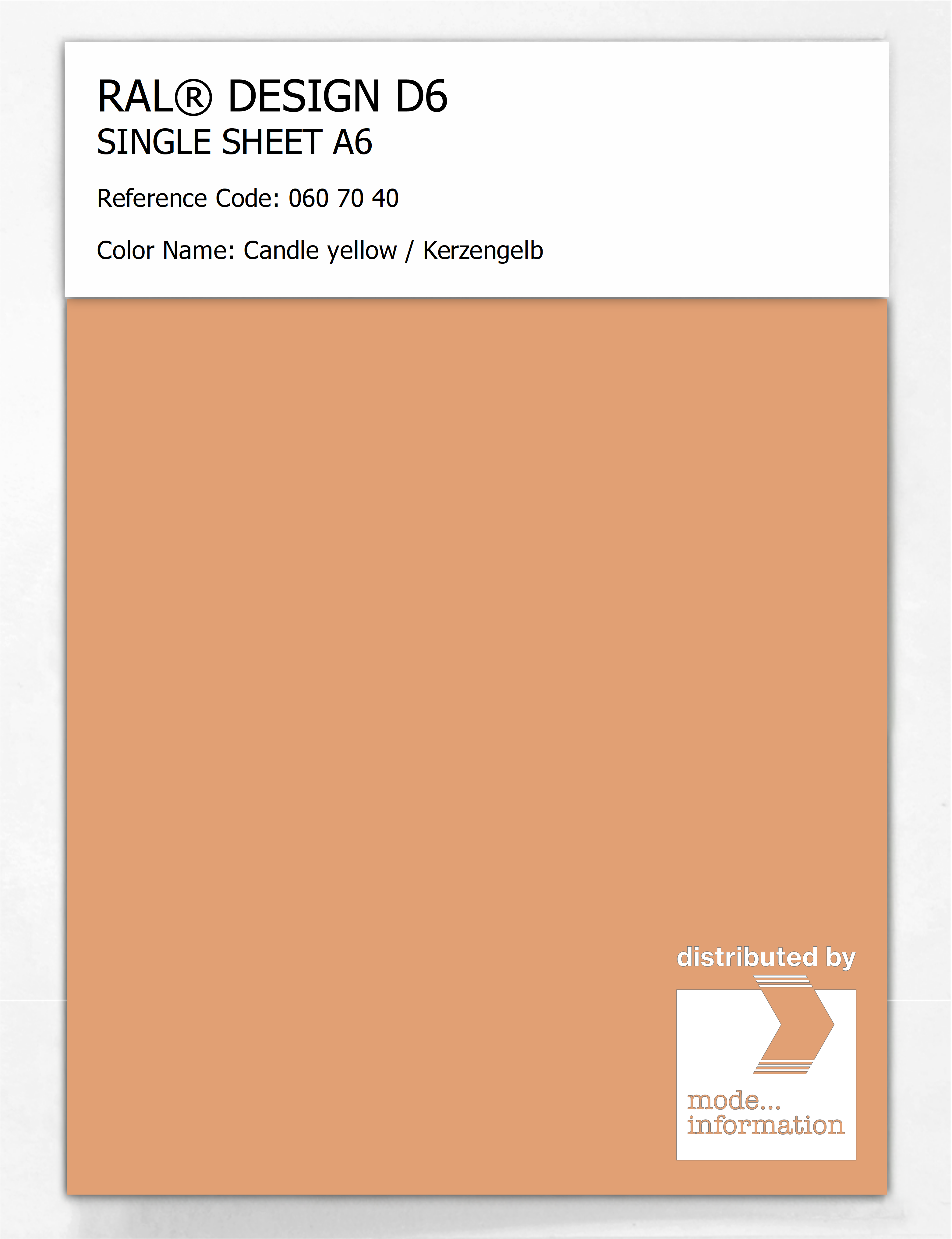 Product image 1 of the product “RAL® DESIGN D6 SINGLE SHEET A6 060 70 40 Candle yellow / Kerzengelb ”