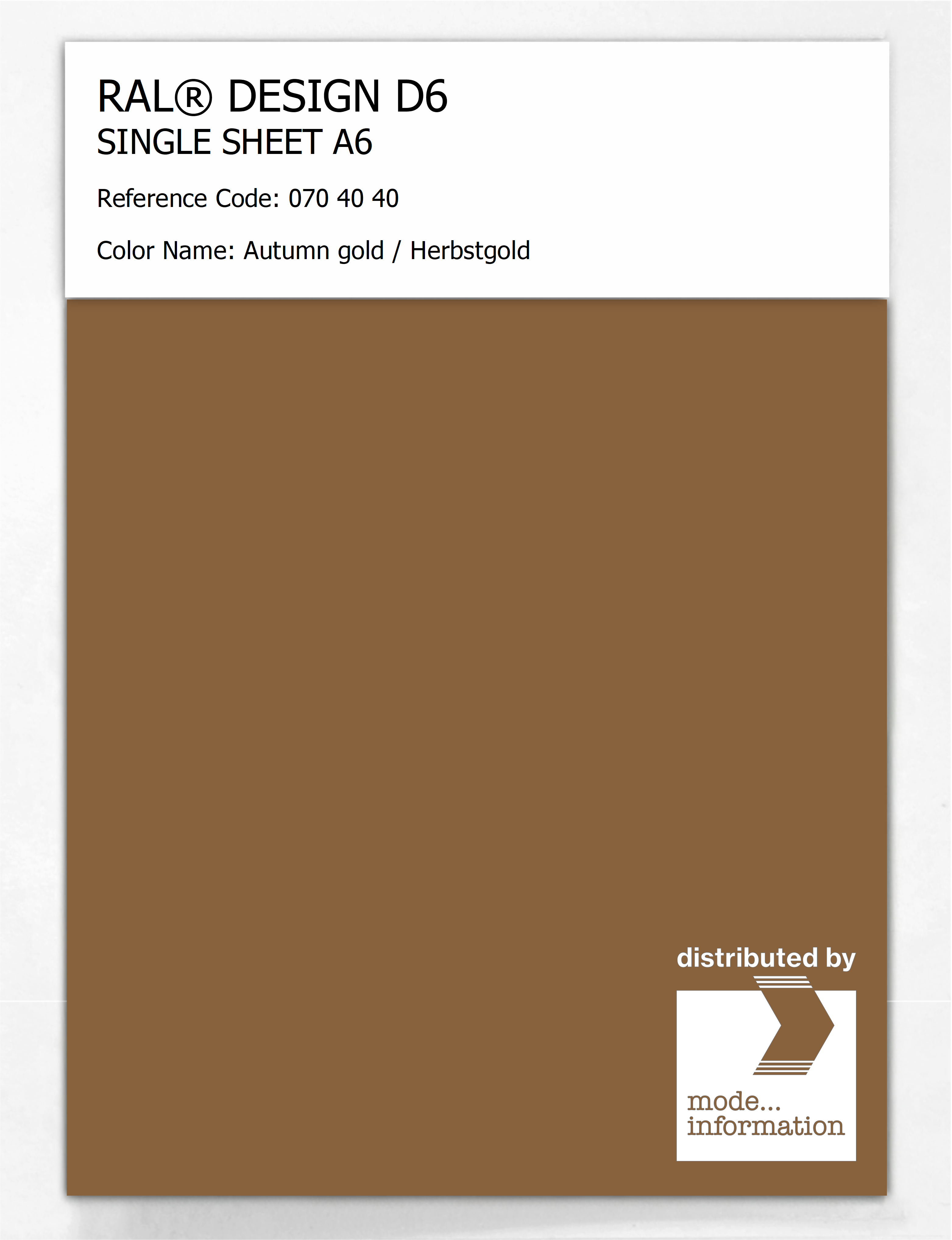 Product image 1 of the product “RAL® DESIGN D6 SINGLE SHEET A6 070 40 40 Autumn gold / Herbstgold ”