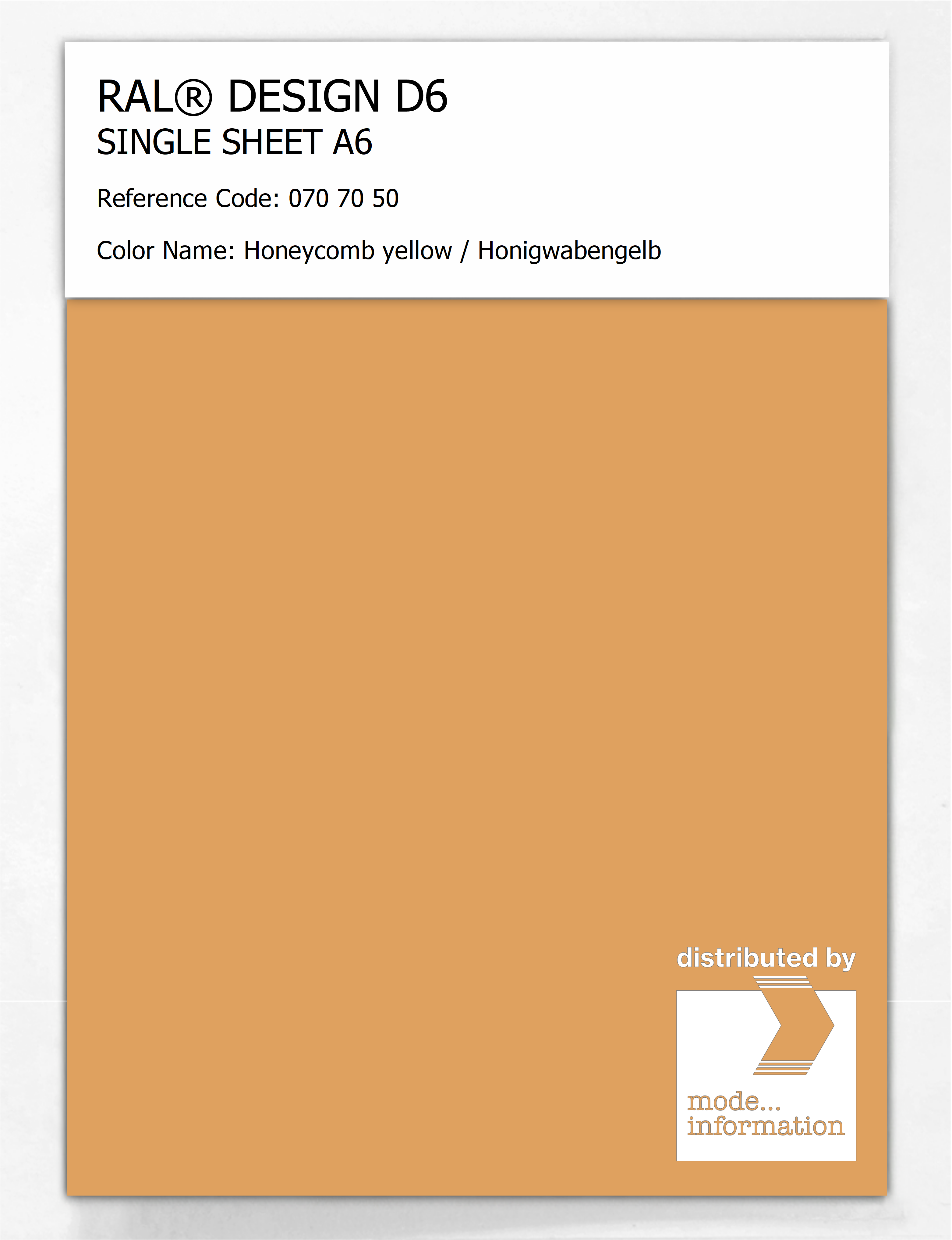 Product image 1 of the product “RAL® DESIGN D6 SINGLE SHEET A6 070 70 50 Honeycomb yellow / Honigwabengelb ”