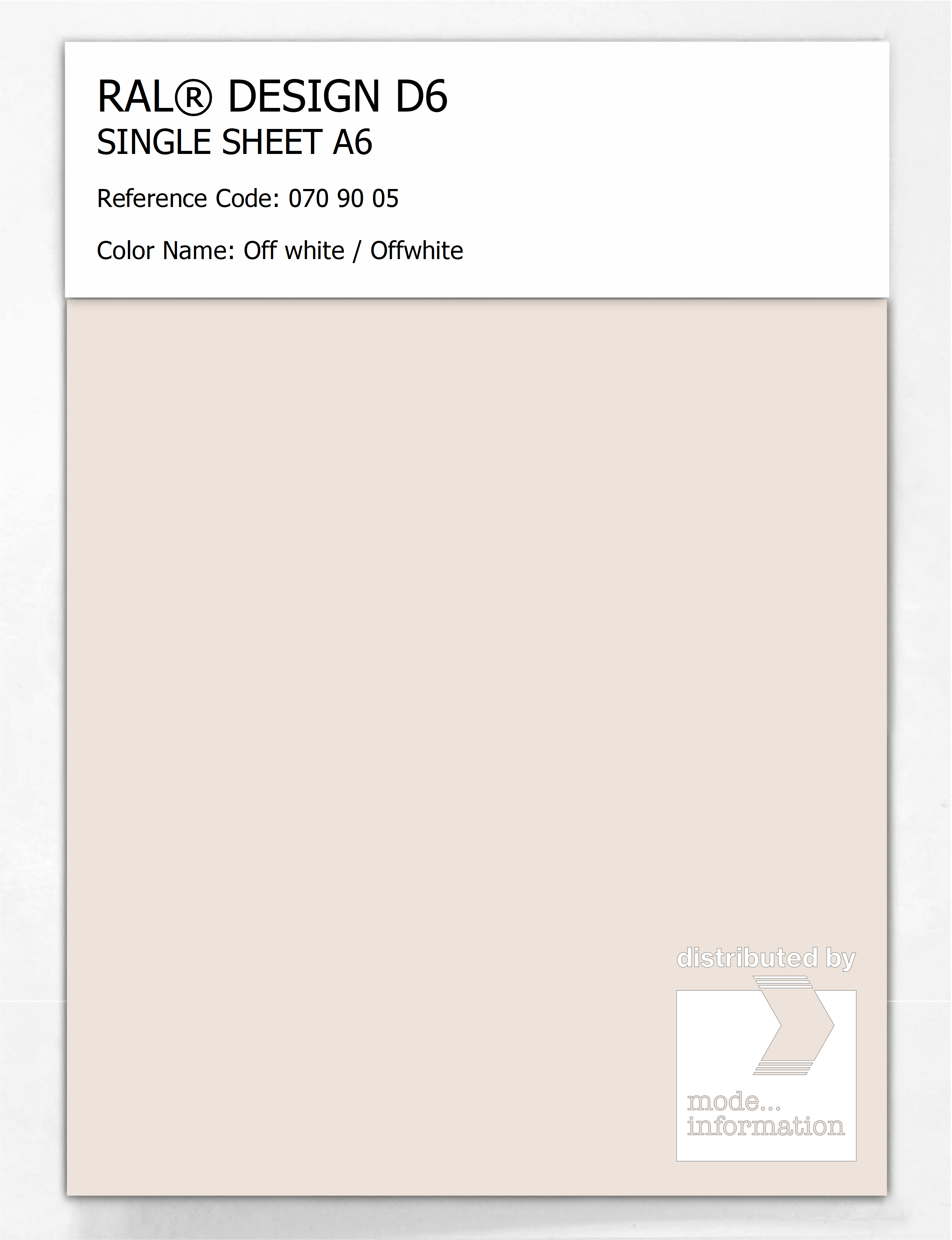 Product image 1 of the product “RAL® DESIGN D6 SINGLE SHEET A6 070 90 05 Off white / Offwhite ”