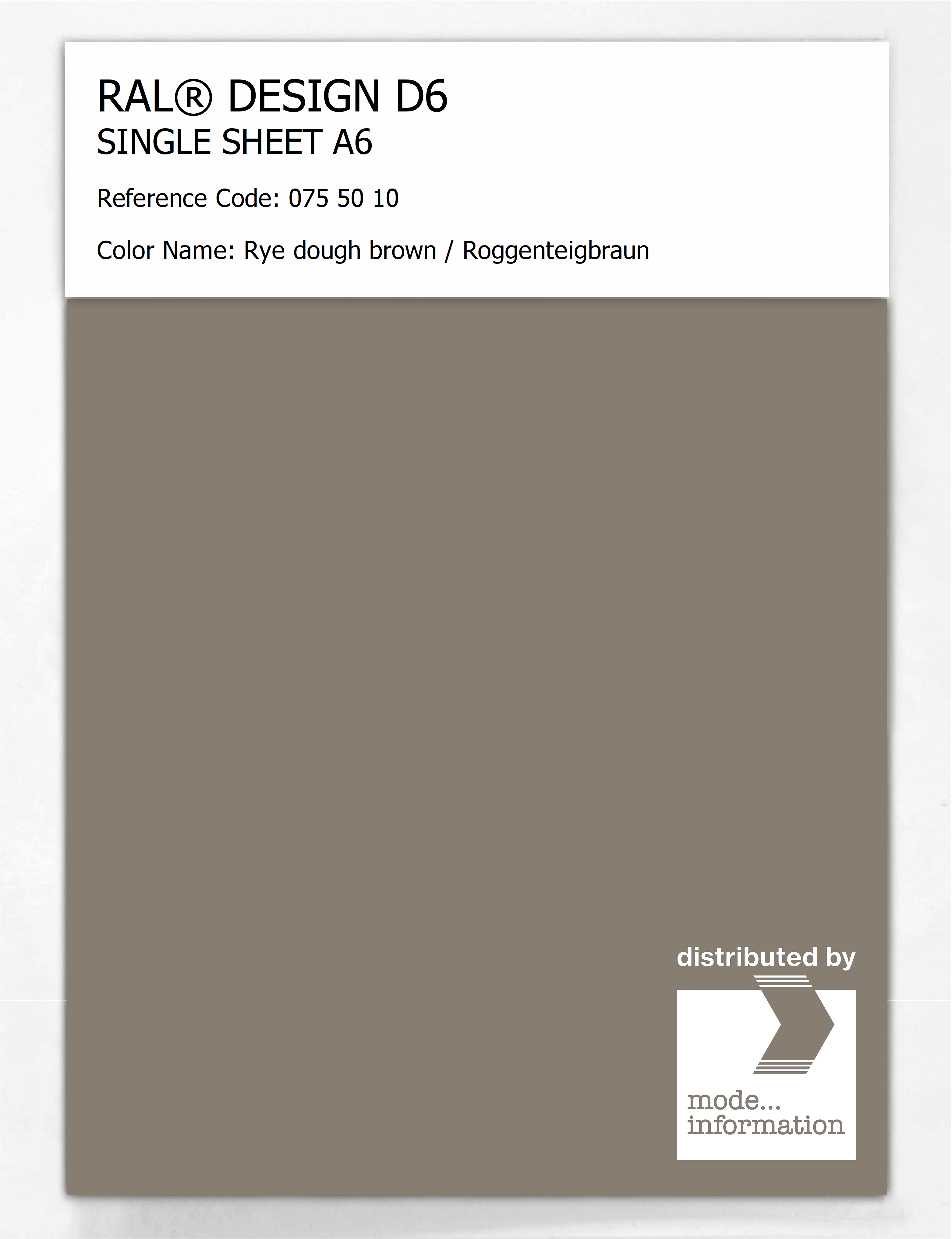 Product image 1 of the product “RAL® DESIGN D6 SINGLE SHEET A6 075 50 10 Rye dough brown / Roggenteigbraun ”