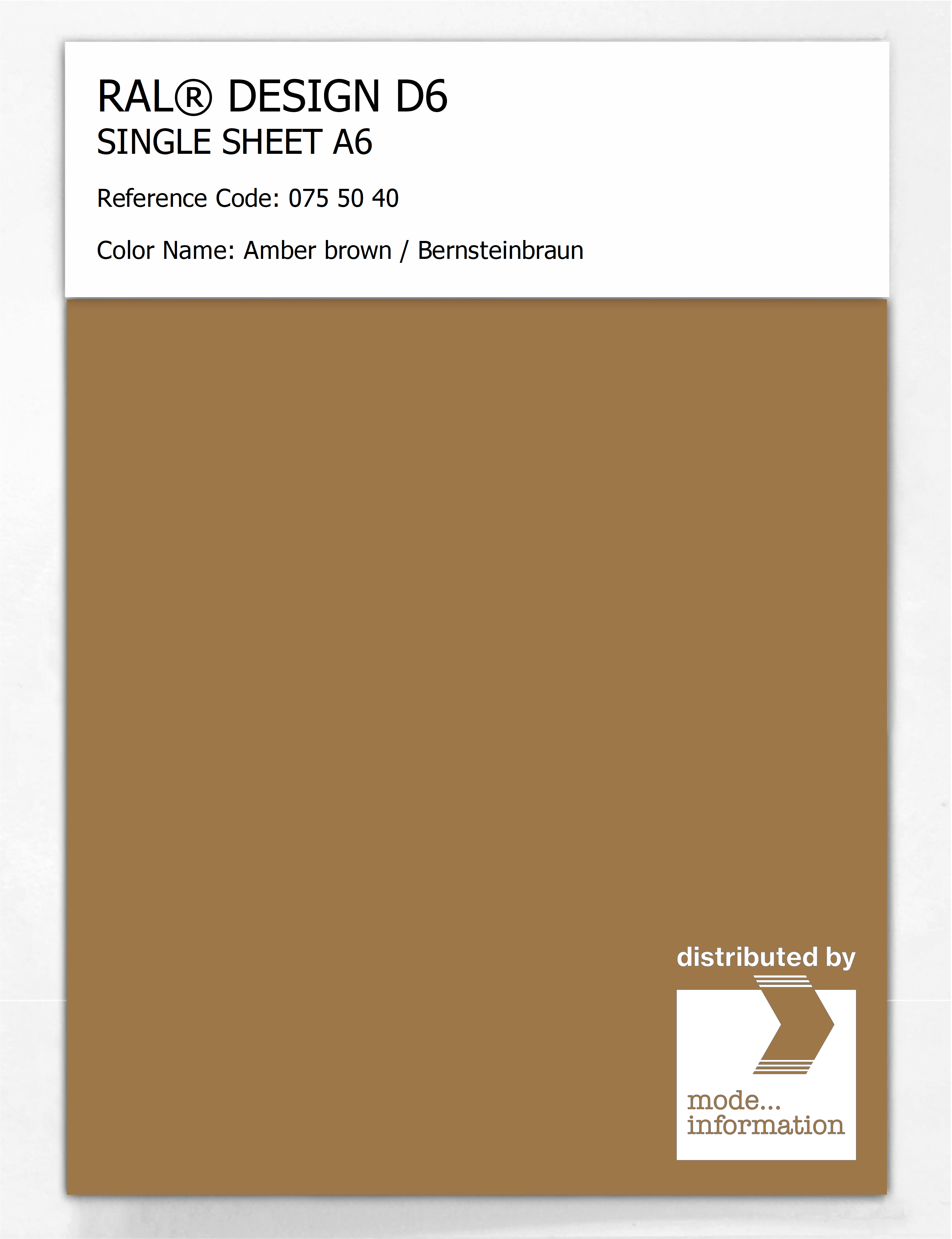 Artikelbild 1 des Artikels “RAL® DESIGN D6 SINGLE SHEET A6 075 50 40 Amber brown / Bernsteinbraun “