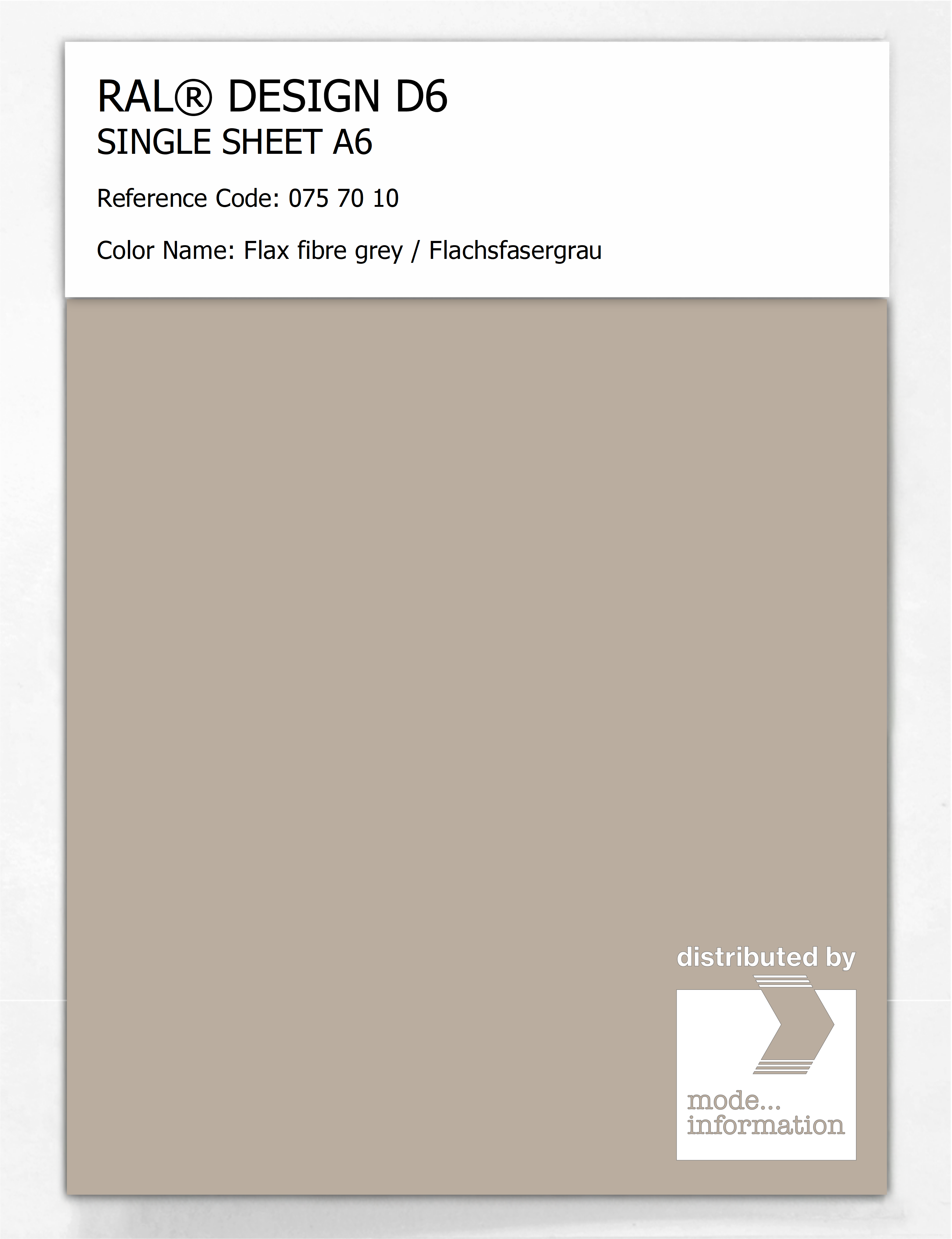 Product image 1 of the product “RAL® DESIGN D6 SINGLE SHEET A6 075 70 10 Flax fibre grey / Flachsfasergrau ”