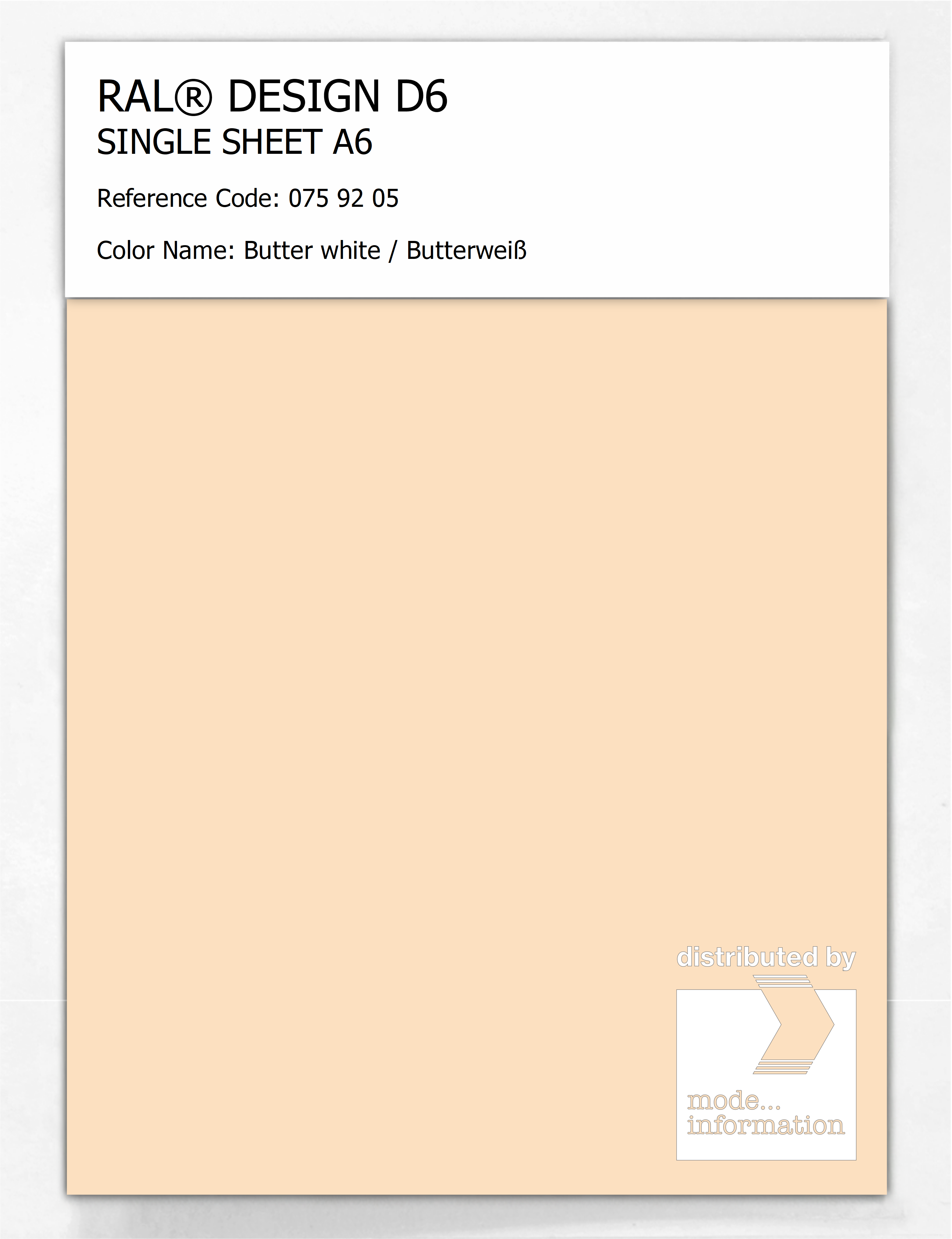 Artikelbild 1 des Artikels “RAL® DESIGN D6 SINGLE SHEET A6 075 92 05 Butter white / Butterweiß “