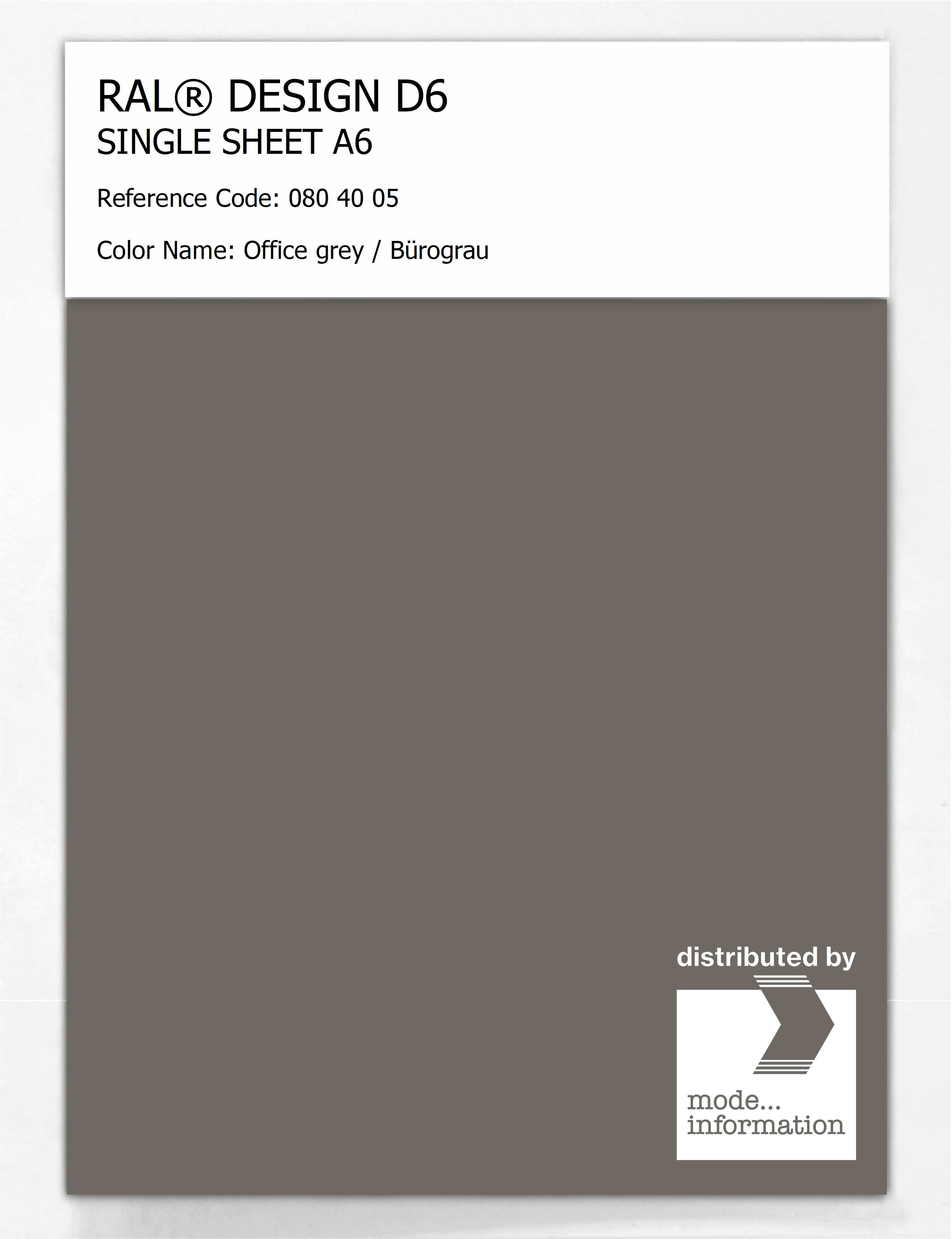 Product image 1 of the product “RAL® DESIGN D6 SINGLE SHEET A6 080 40 05 Office grey / Bürograu ”
