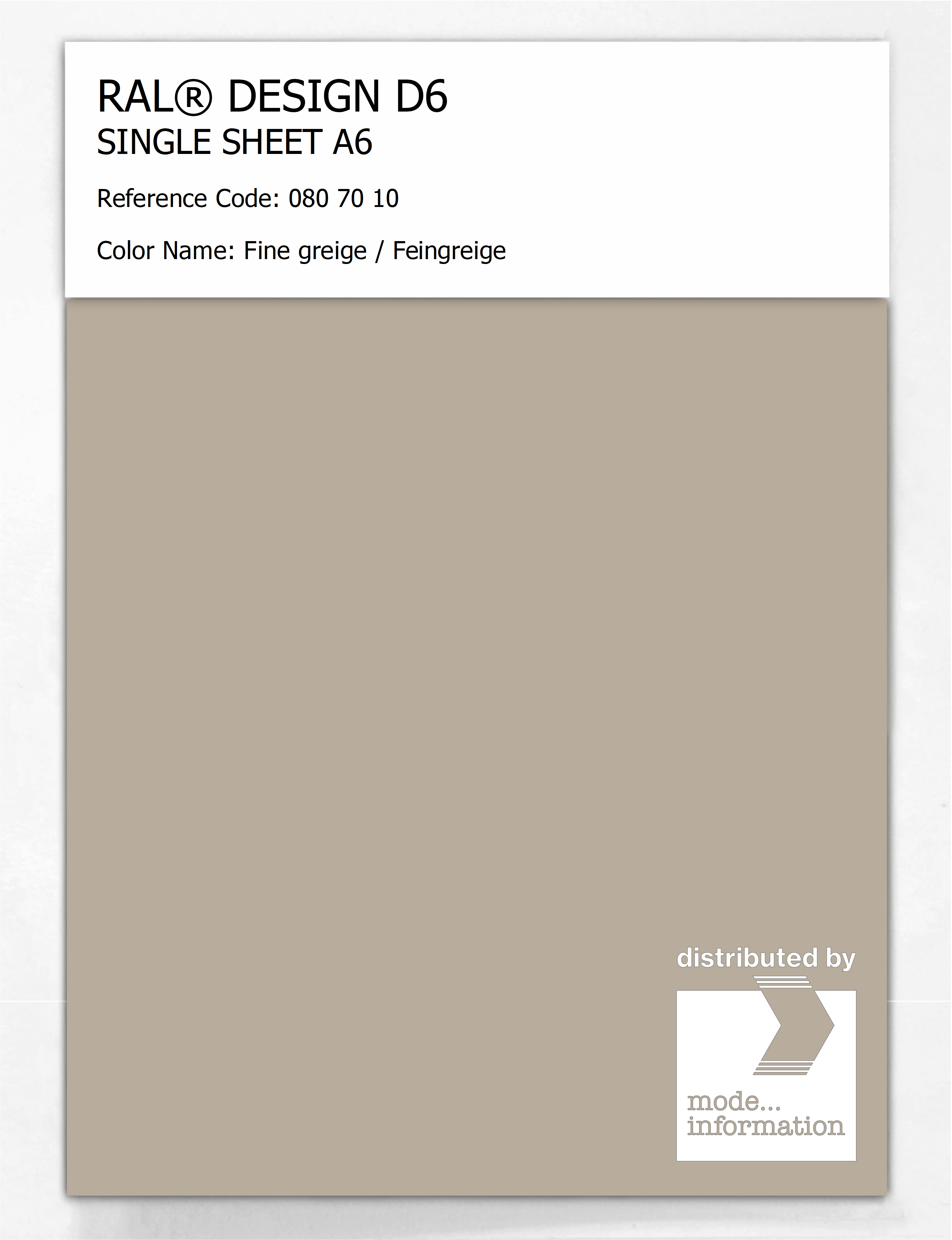 Product image 1 of the product “RAL® DESIGN D6 SINGLE SHEET A6 080 70 10 Fine greige / Feingreige ”