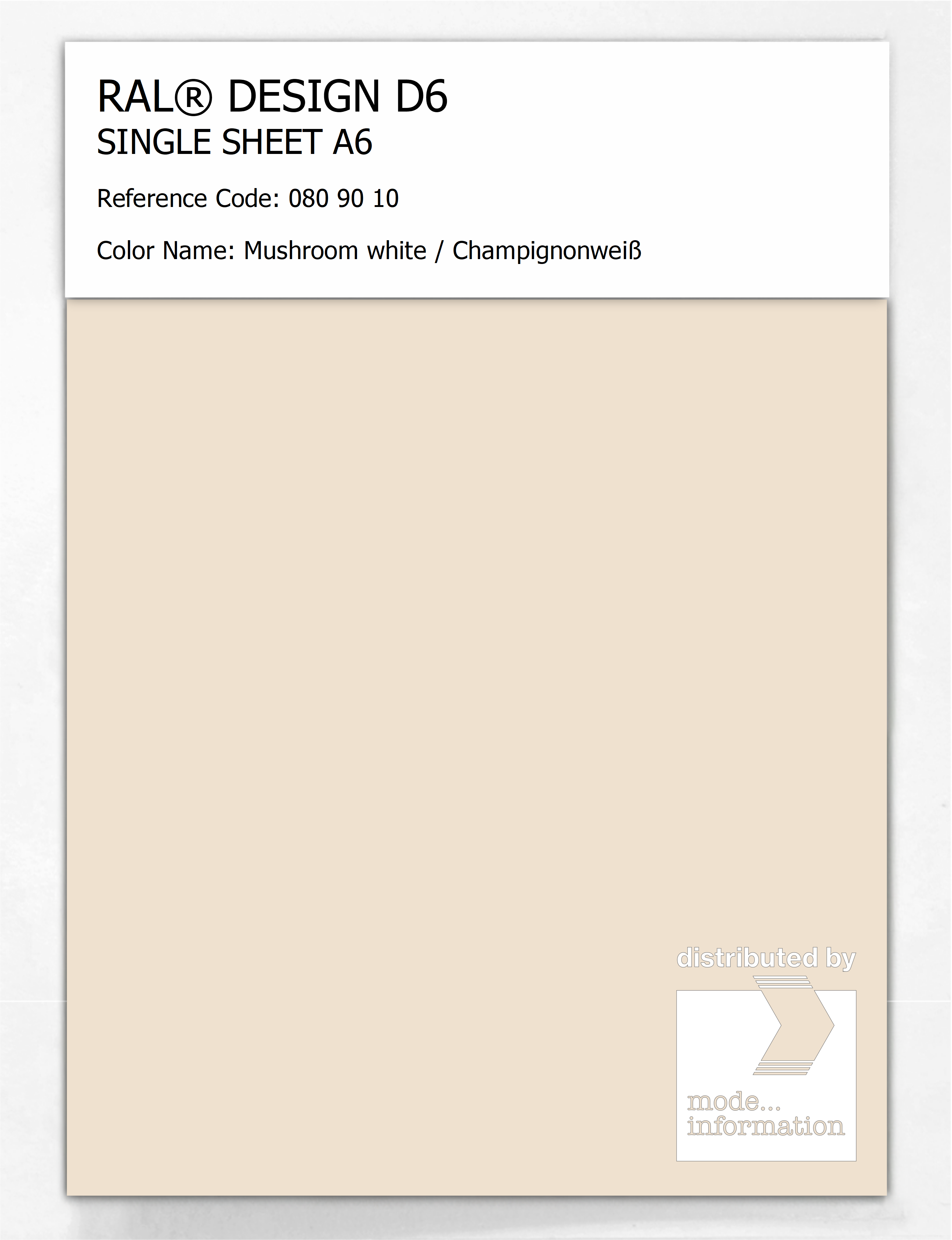 Product image 1 of the product “RAL® DESIGN D6 SINGLE SHEET A6 080 90 10 Mushroom white / Champignonweiß ”