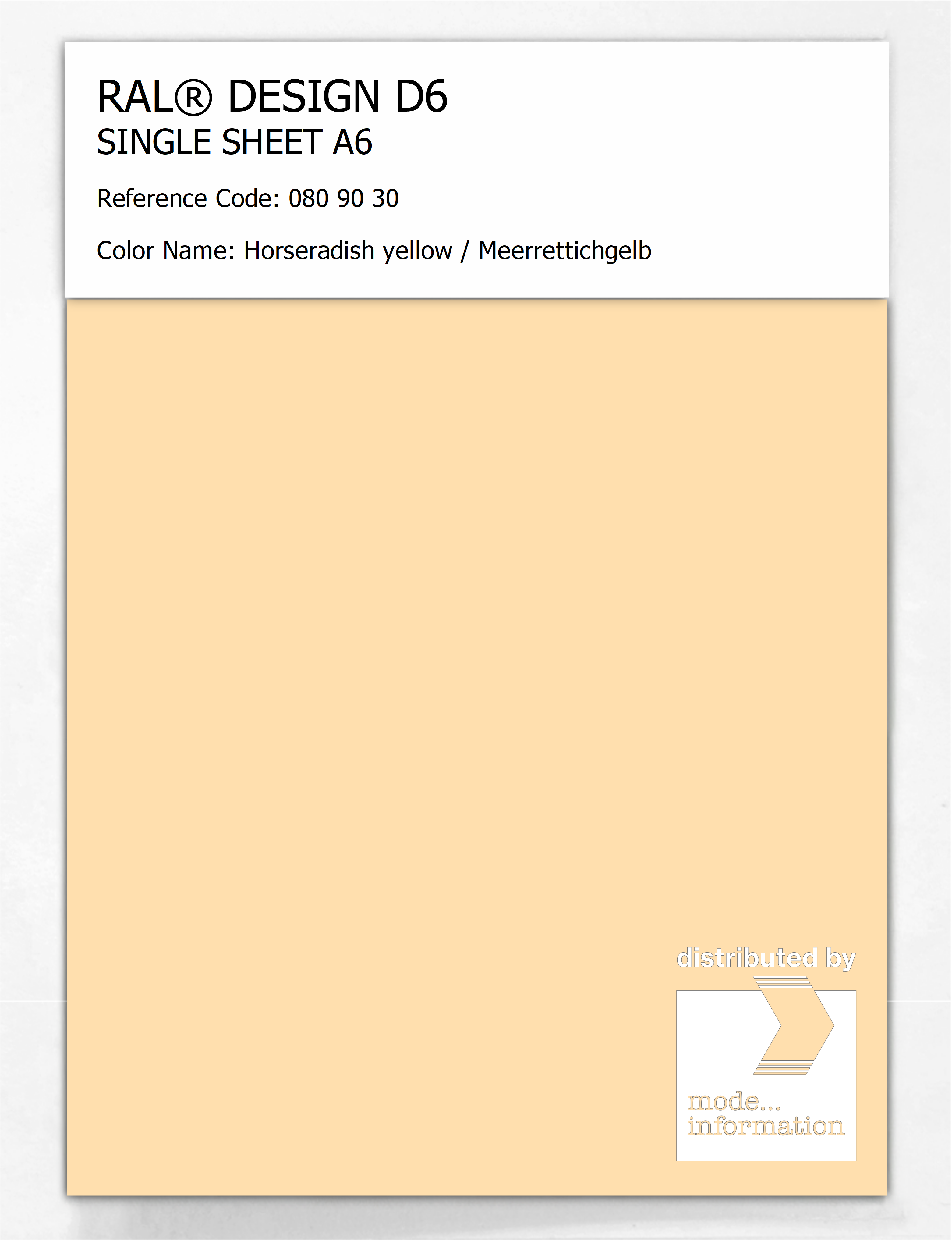 Product image 1 of the product “RAL® DESIGN D6 SINGLE SHEET A6 080 90 30 Horseradish yellow / Meerrettichgelb ”