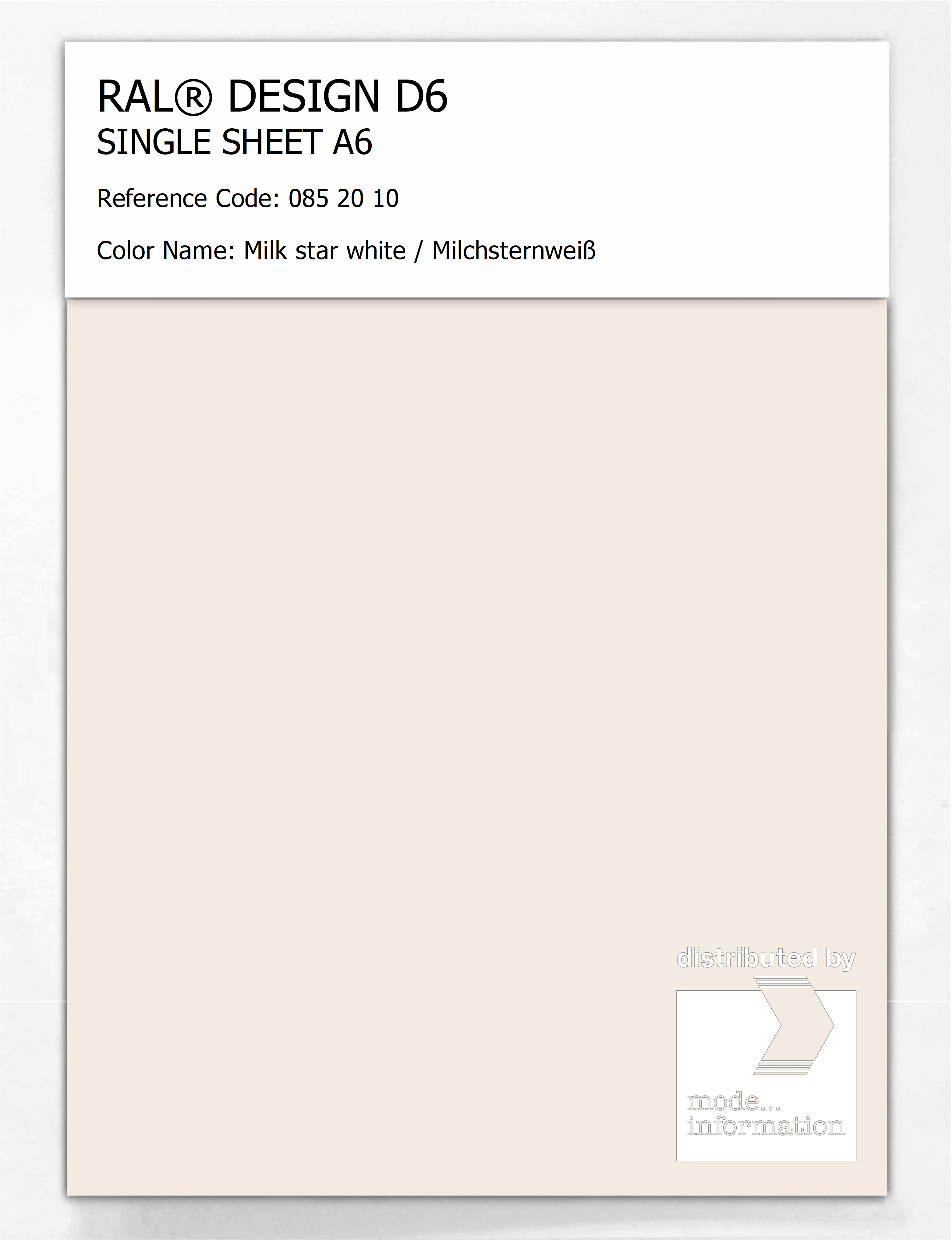 Product image 1 of the product “RAL® DESIGN D6 SINGLE SHEET A6 085 20 10 Milk star white / Milchsternweiß ”
