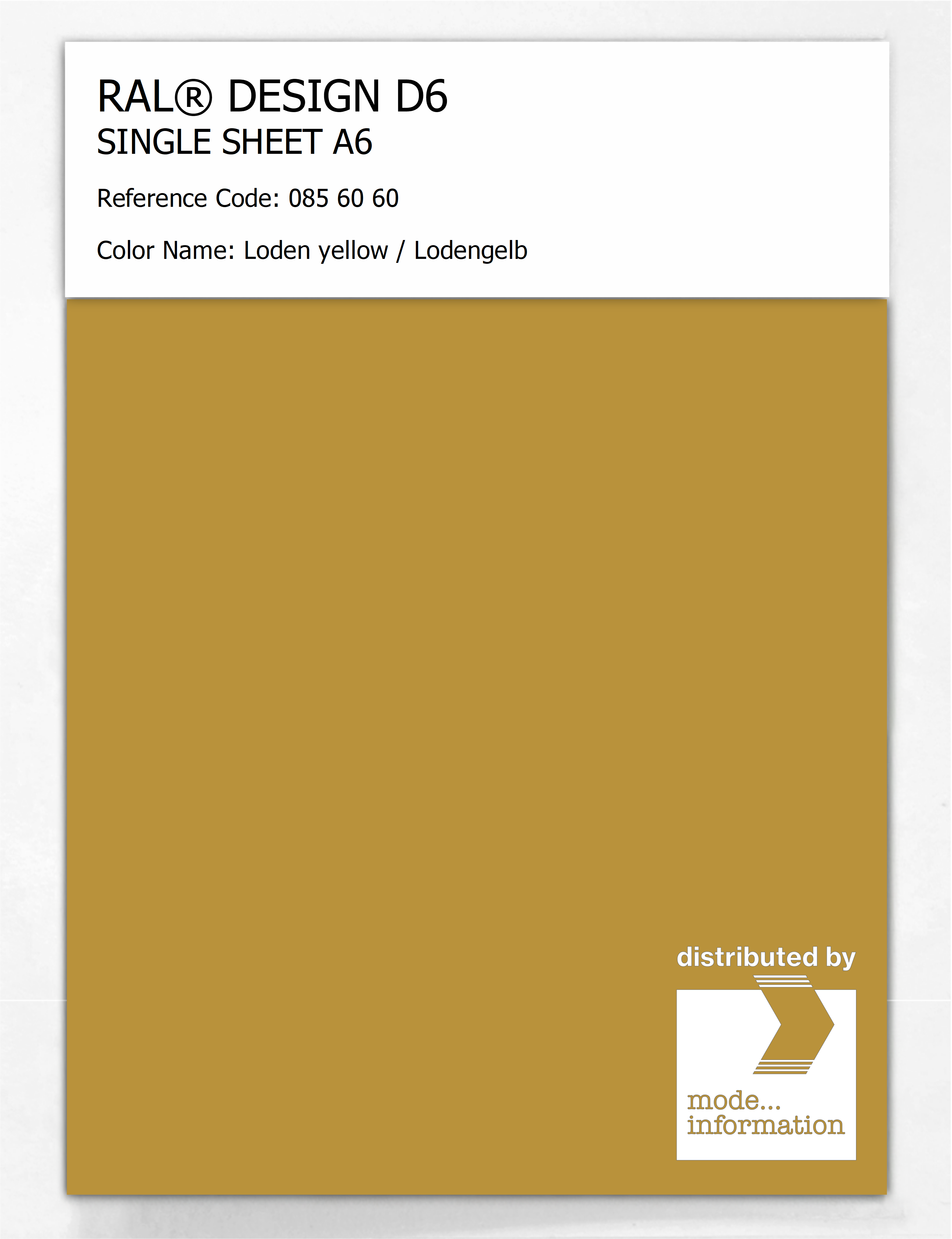 Product image 1 of the product “RAL® DESIGN D6 SINGLE SHEET A6 085 60 60 Loden yellow / Lodengelb ”