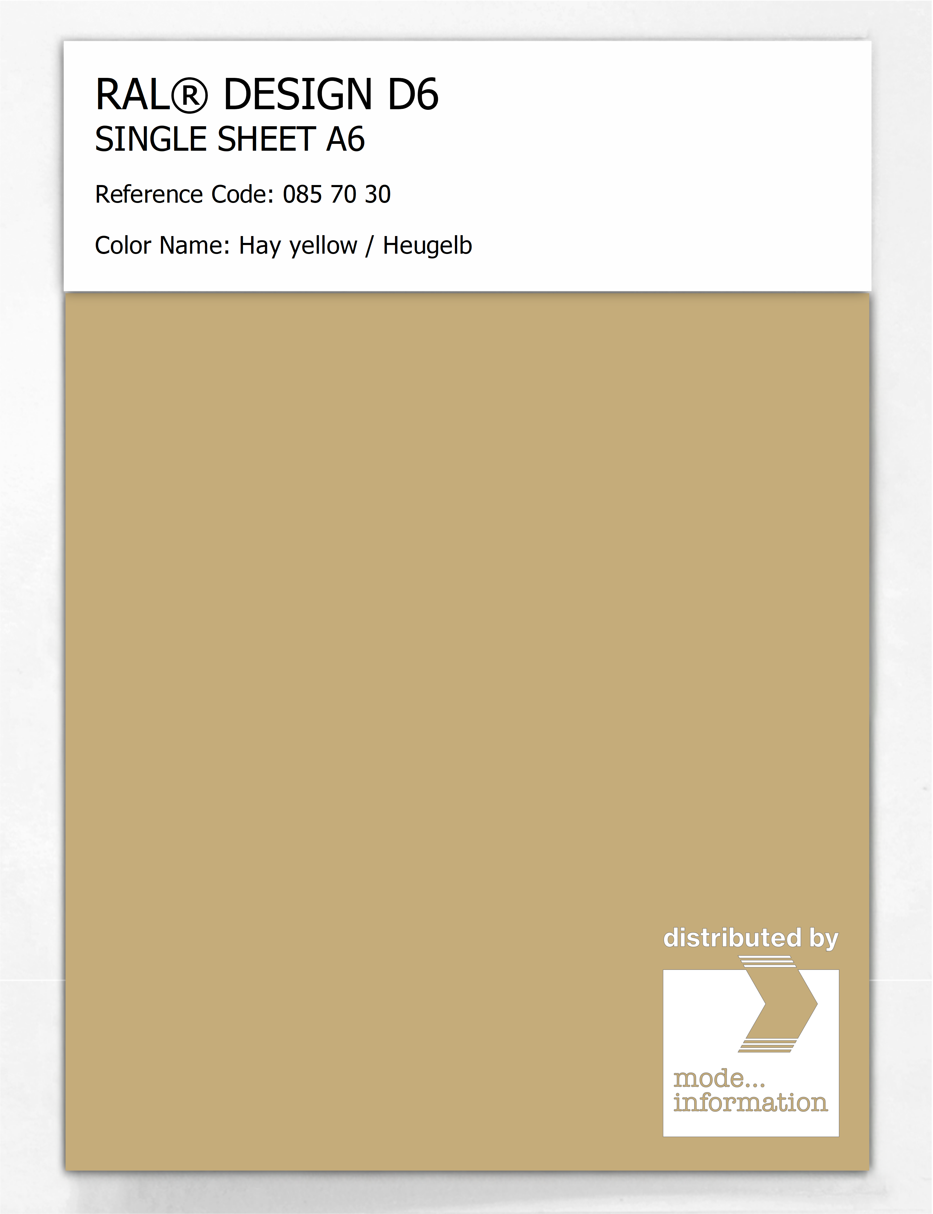 Product image 1 of the product “RAL® DESIGN D6 SINGLE SHEET A6 085 70 30 Hay yellow / Heugelb ”