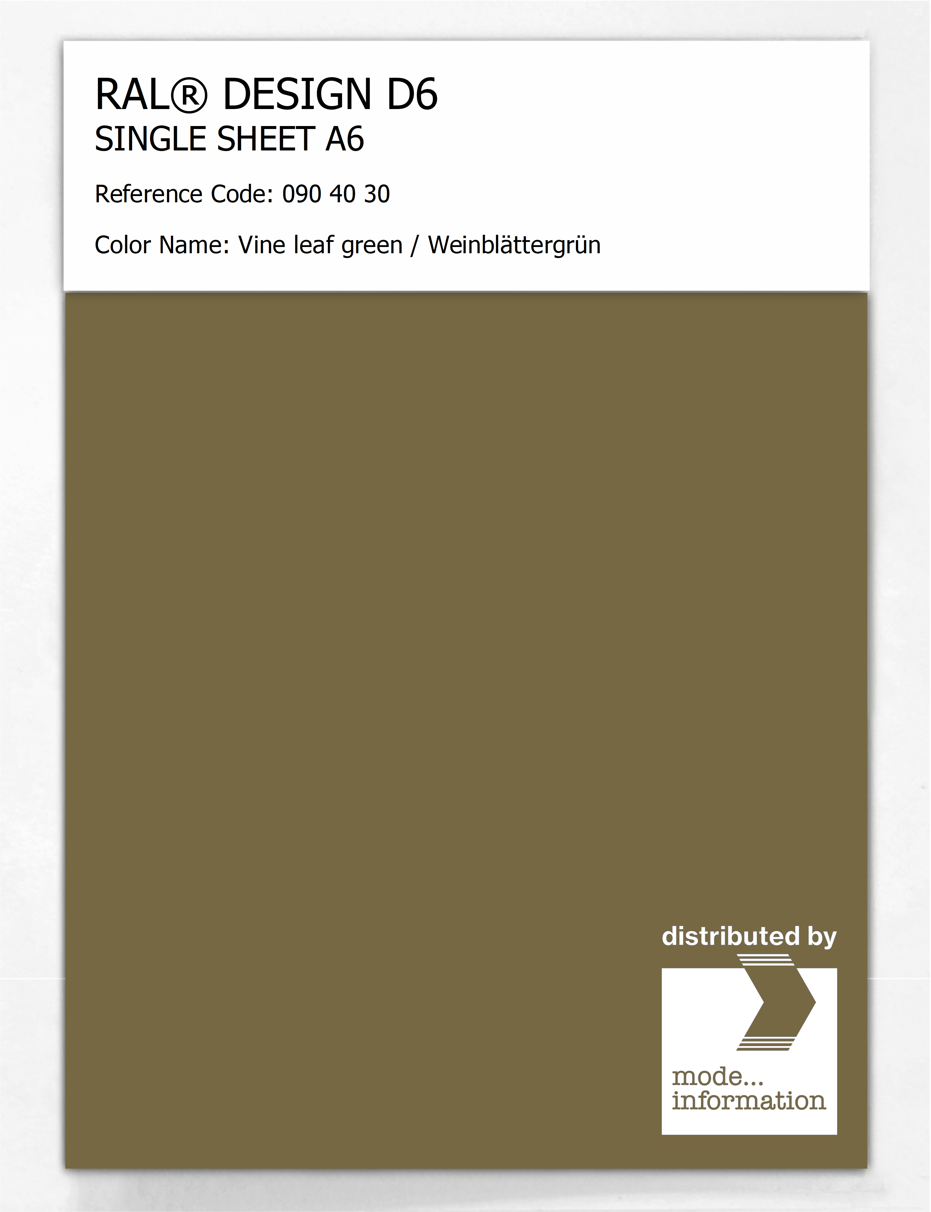 Product image 1 of the product “RAL® DESIGN D6 SINGLE SHEET A6 090 40 30 Vine leaf green / Weinblättergrün ”