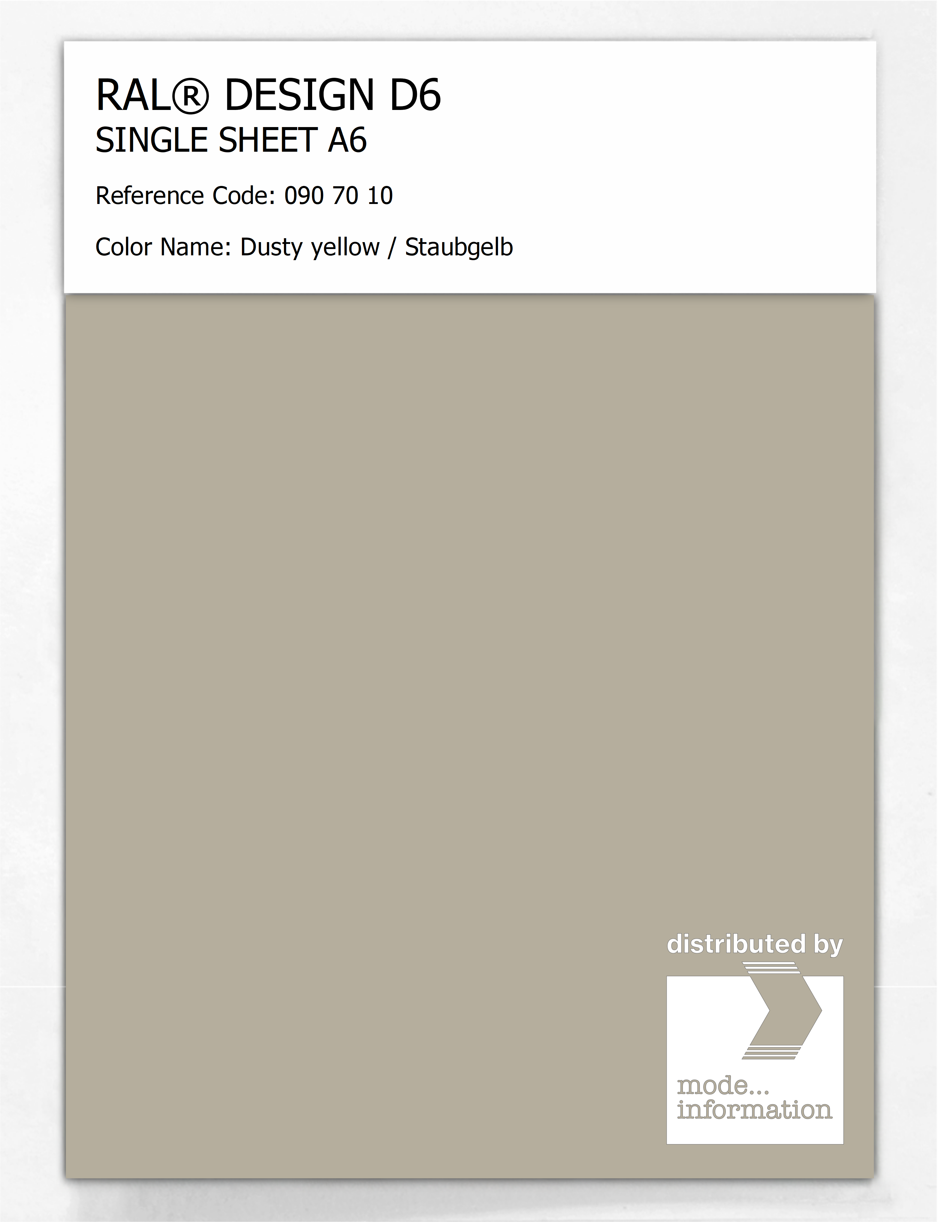 Product image 1 of the product “RAL® DESIGN D6 SINGLE SHEET A6 090 70 10 Dusty yellow / Staubgelb ”