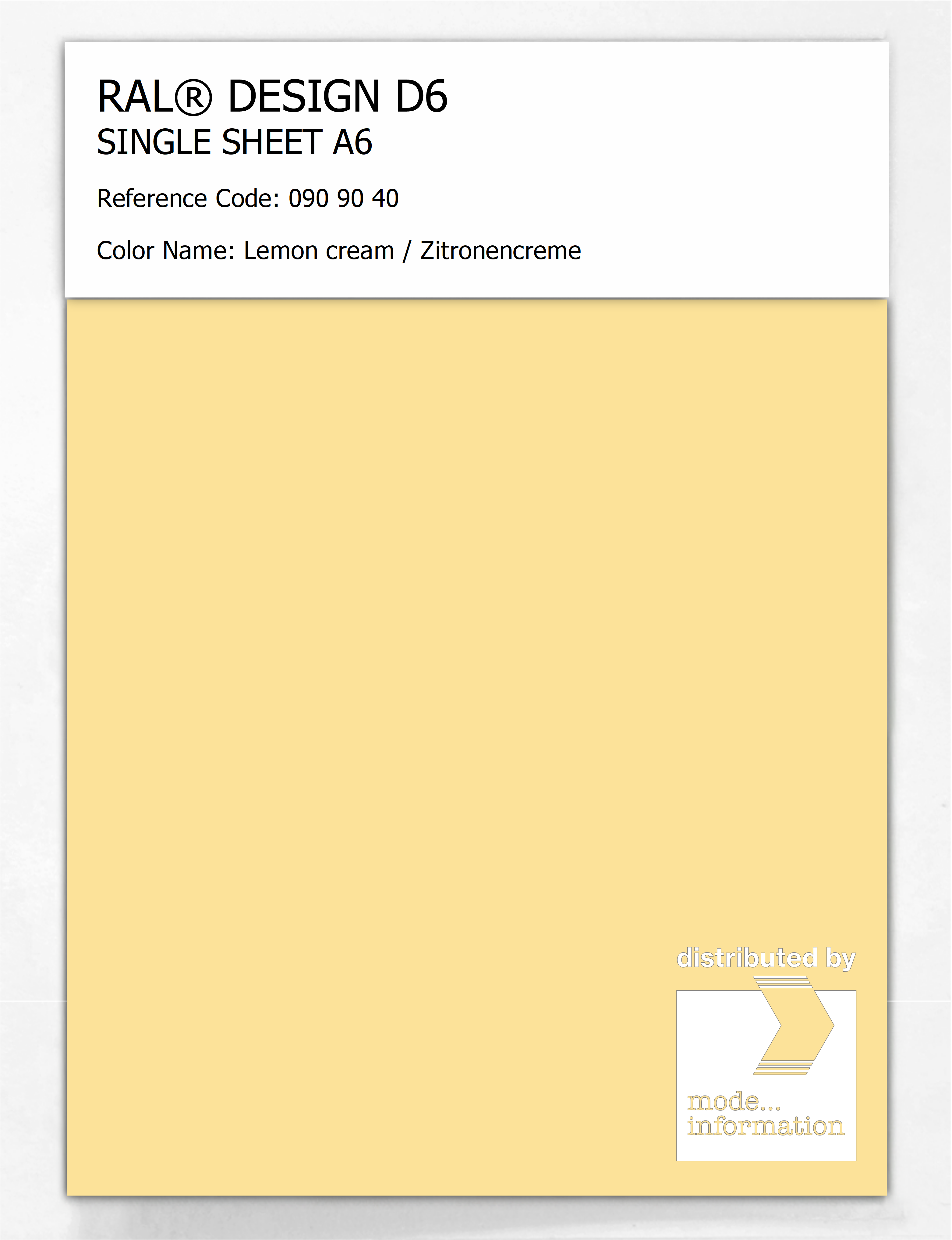 Product image 1 of the product “RAL® DESIGN D6 SINGLE SHEET A6 090 90 40 Lemon cream / Zitronencreme ”