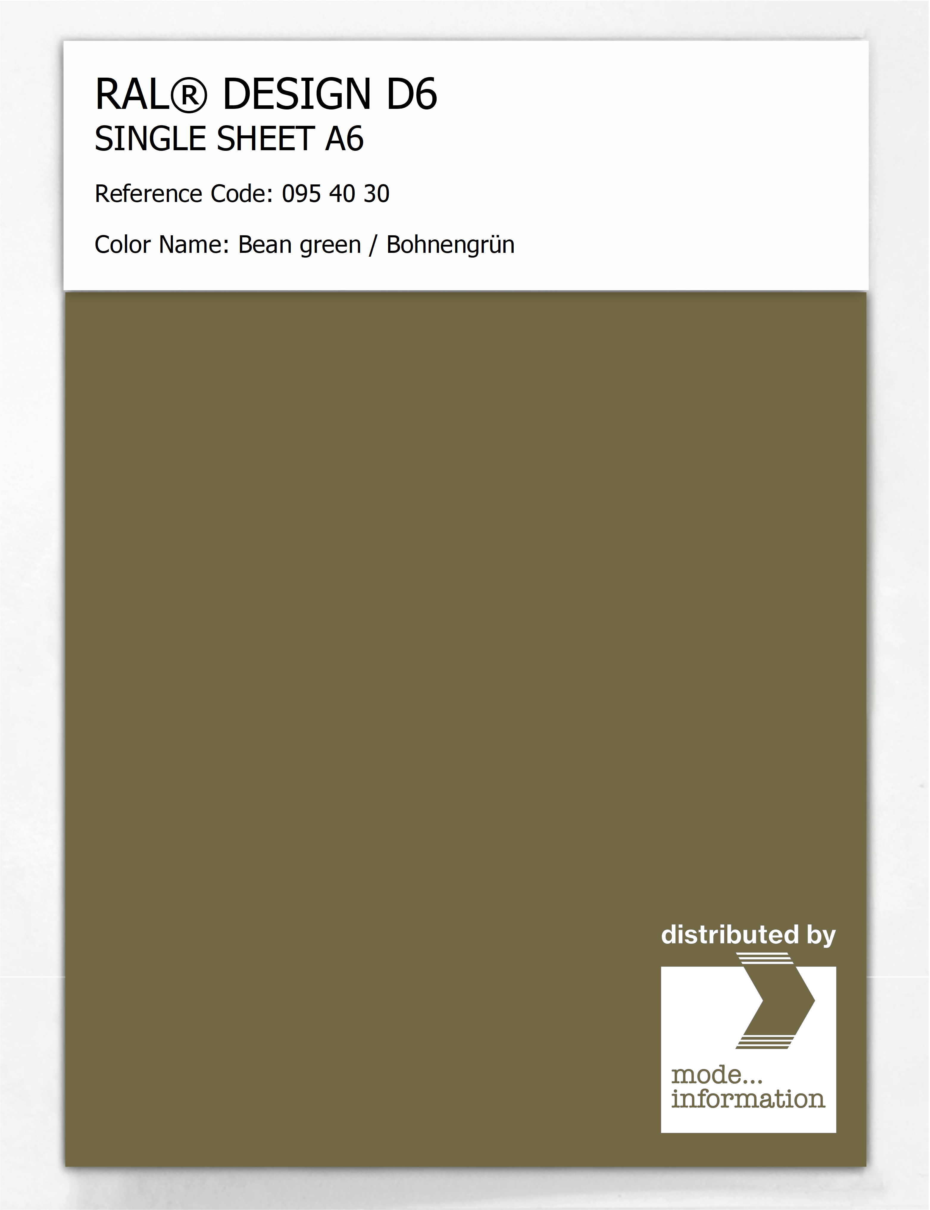 Product image 1 of the product “RAL® DESIGN D6 SINGLE SHEET A6 095 40 30 Bean green / Bohnengrün ”