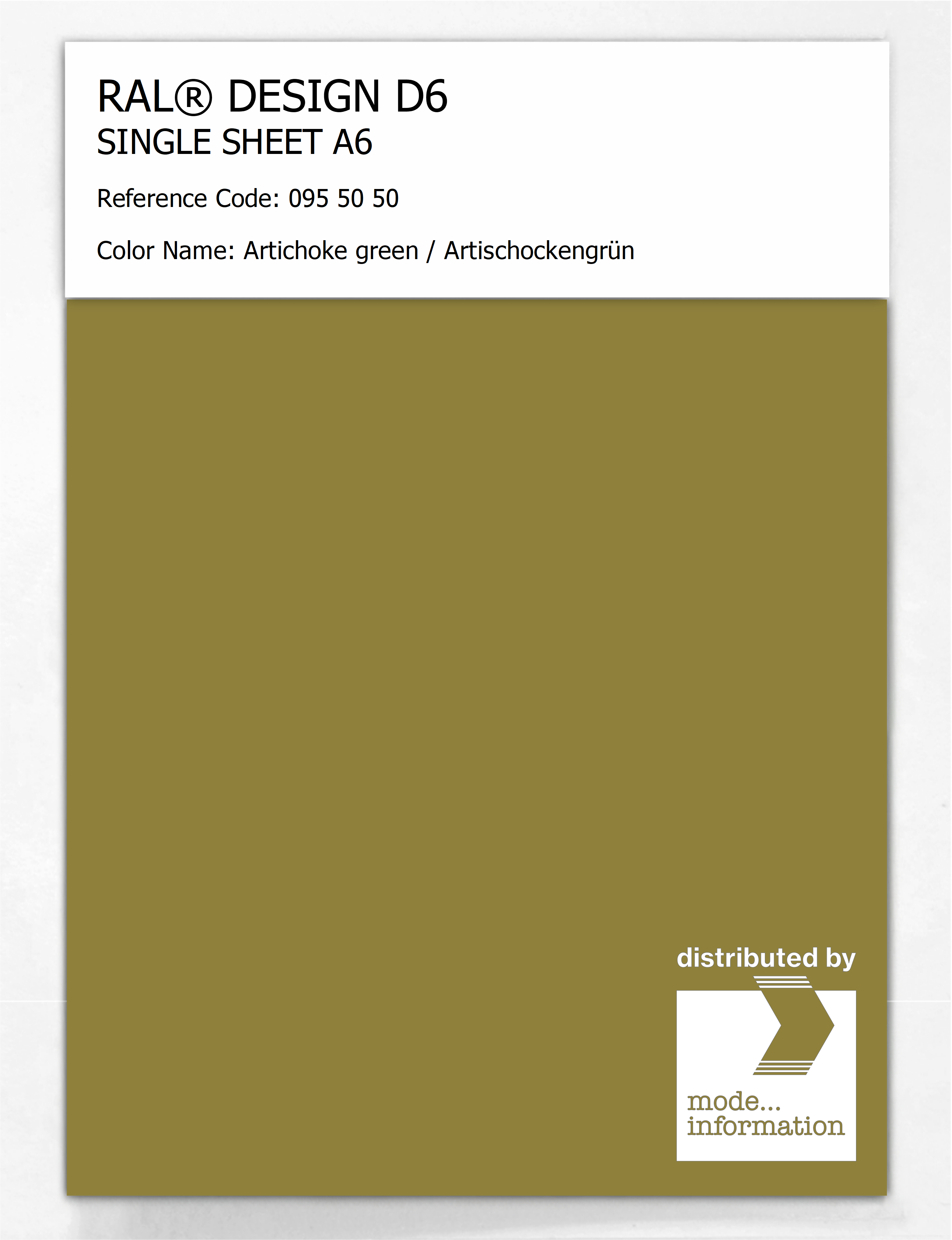 Product image 1 of the product “RAL® DESIGN D6 SINGLE SHEET A6 095 50 50 Artichoke green / Artischockengrün ”