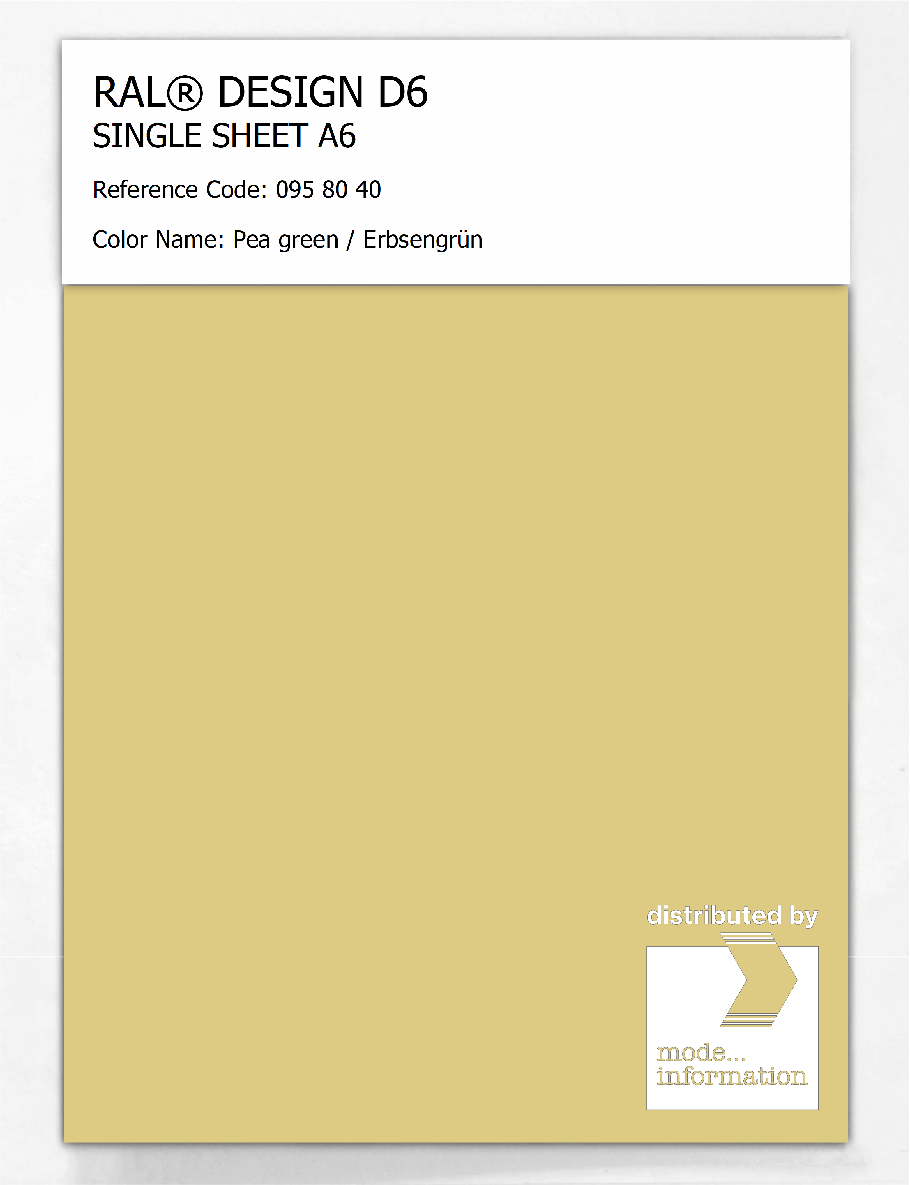 Product image 1 of the product “RAL® DESIGN D6 SINGLE SHEET A6 095 80 40 Pea green / Erbsengrün ”
