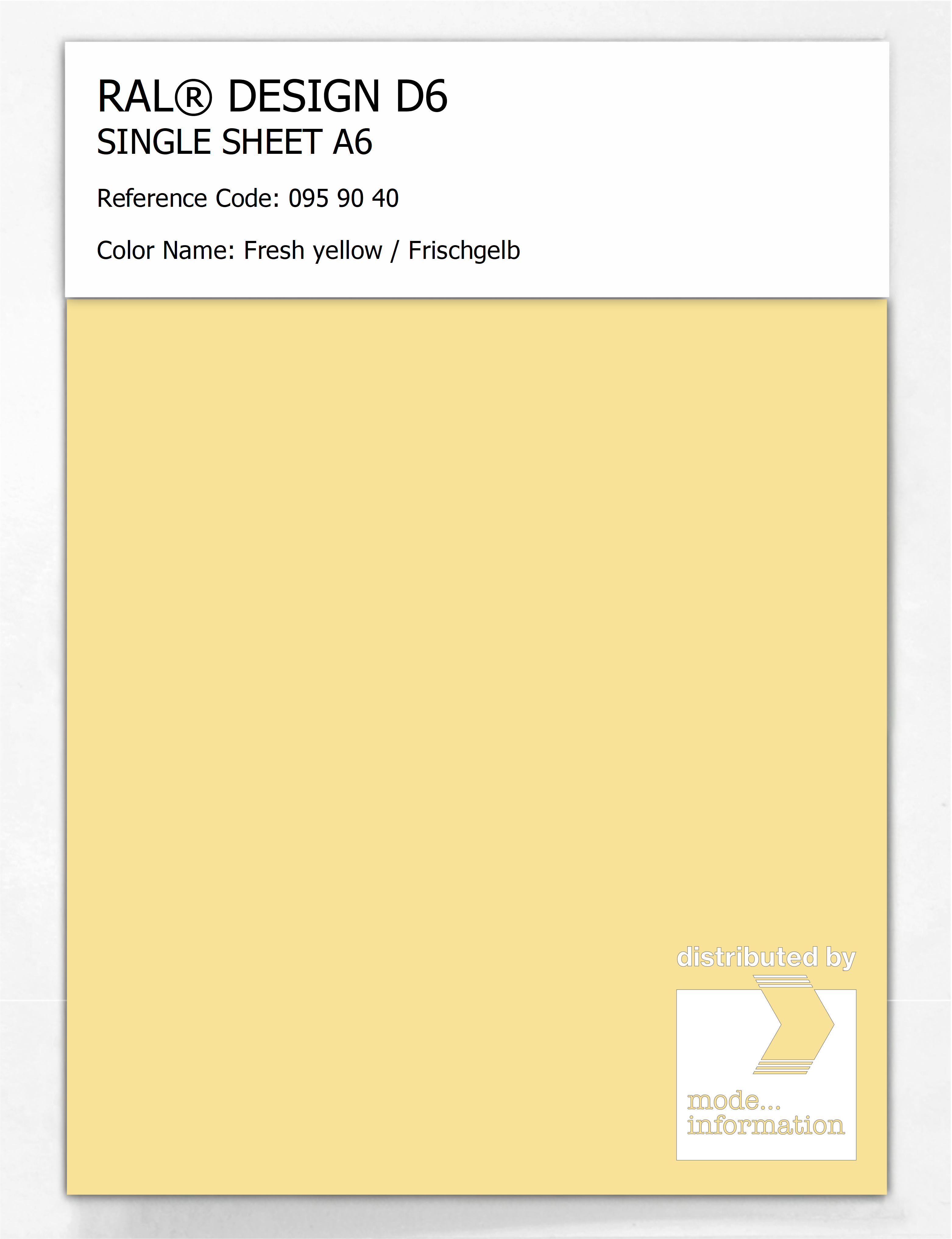 Product image 1 of the product “RAL® DESIGN D6 SINGLE SHEET A6 095 90 40 Fresh yellow / Frischgelb ”