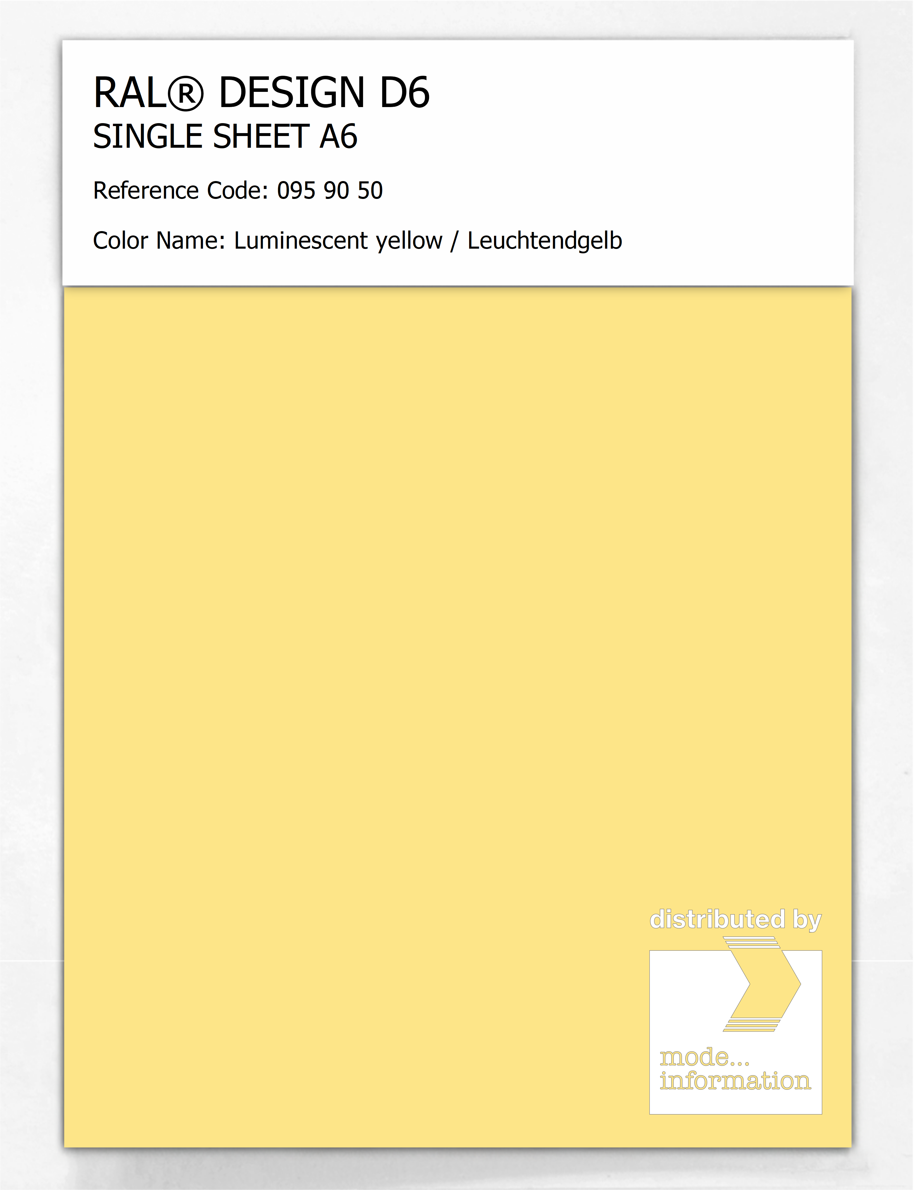Product image 1 of the product “RAL® DESIGN D6 SINGLE SHEET A6 095 90 50 Luminescent yellow / Leuchtendgelb ”