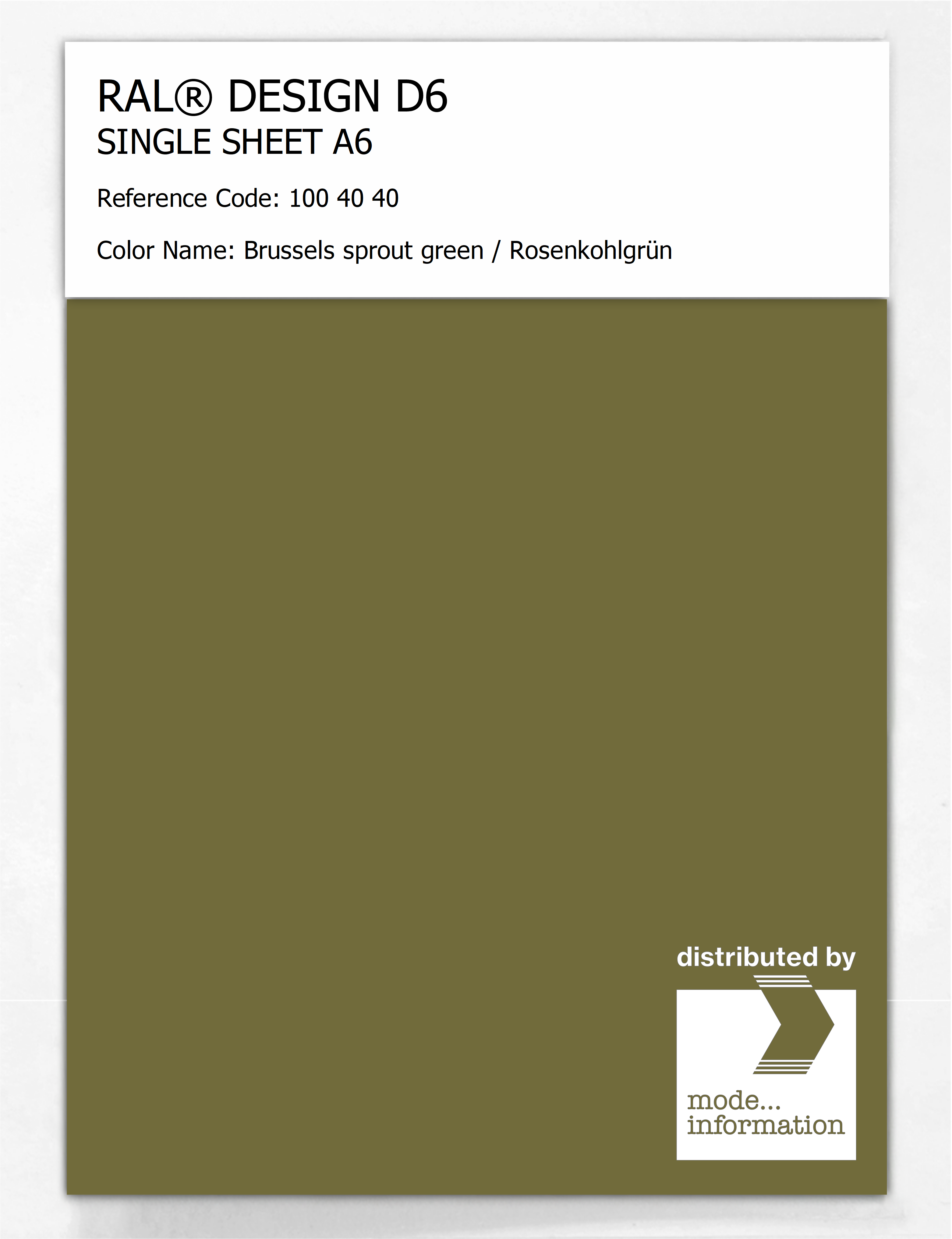 Product image 1 of the product “RAL® DESIGN D6 SINGLE SHEET A6 100 40 40 Brussels sprout green / Rosenkohlgrün ”