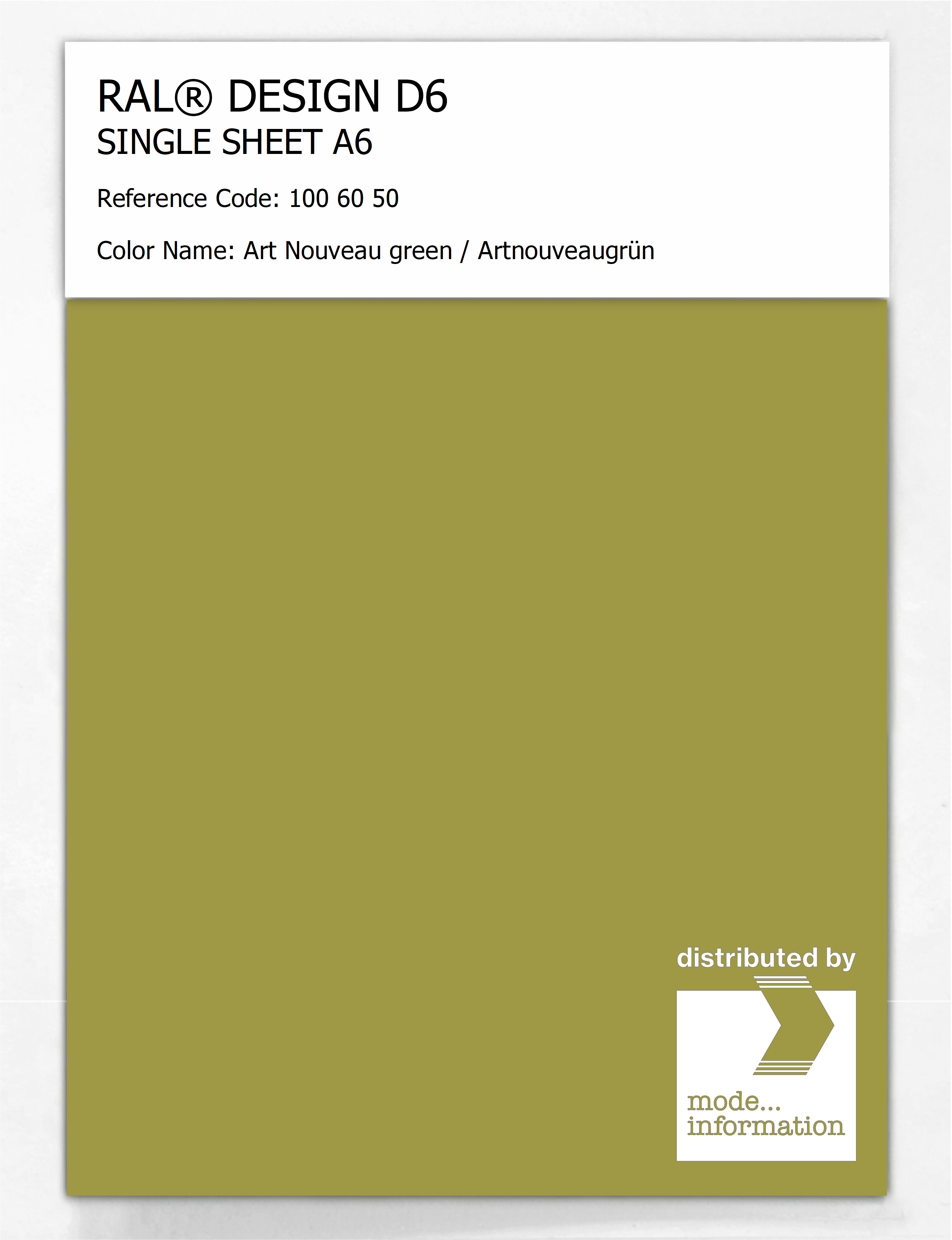 Product image 1 of the product “RAL® DESIGN D6 SINGLE SHEET A6 100 60 50 Art Nouveau green / Artnouveaugrün ”