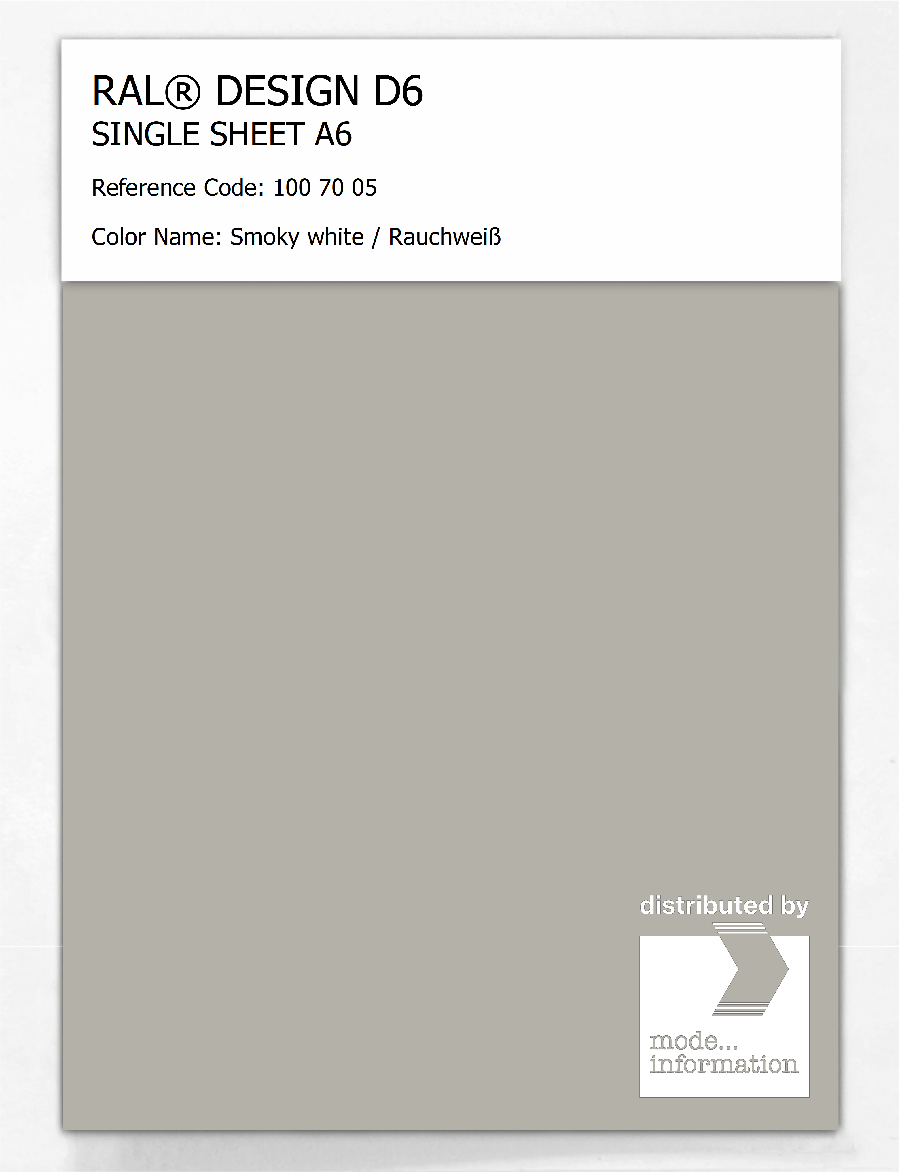 Product image 1 of the product “RAL® DESIGN D6 SINGLE SHEET A6 100 70 05 Smoky white / Rauchweiß ”
