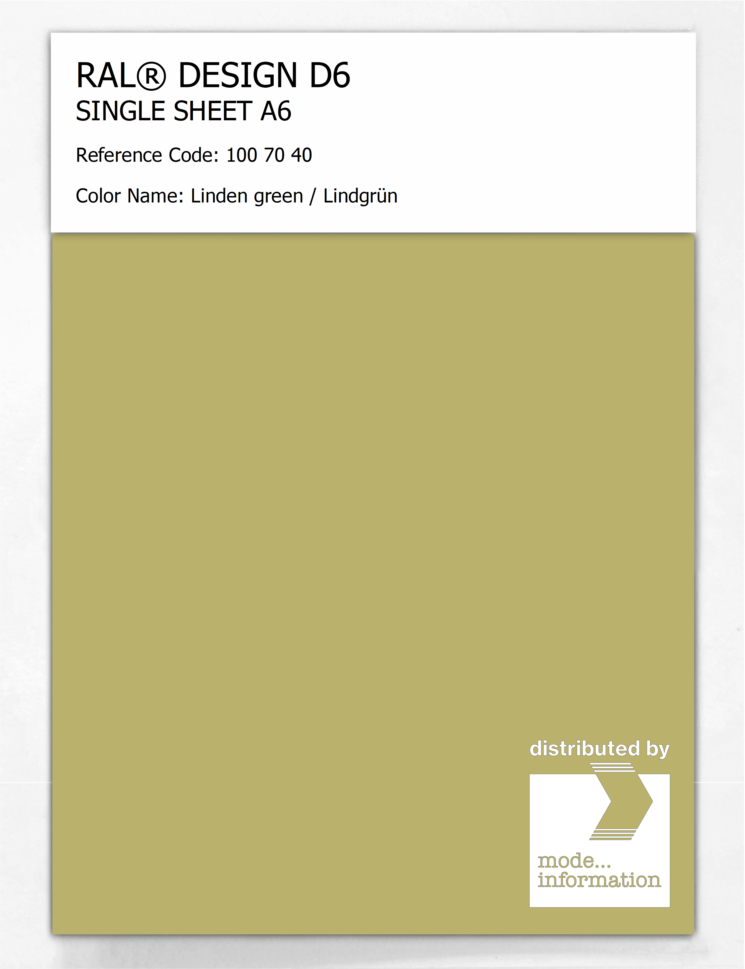 Product image 1 of the product “RAL® DESIGN D6 SINGLE SHEET A6 100 70 40 Linden green / Lindgrün ”