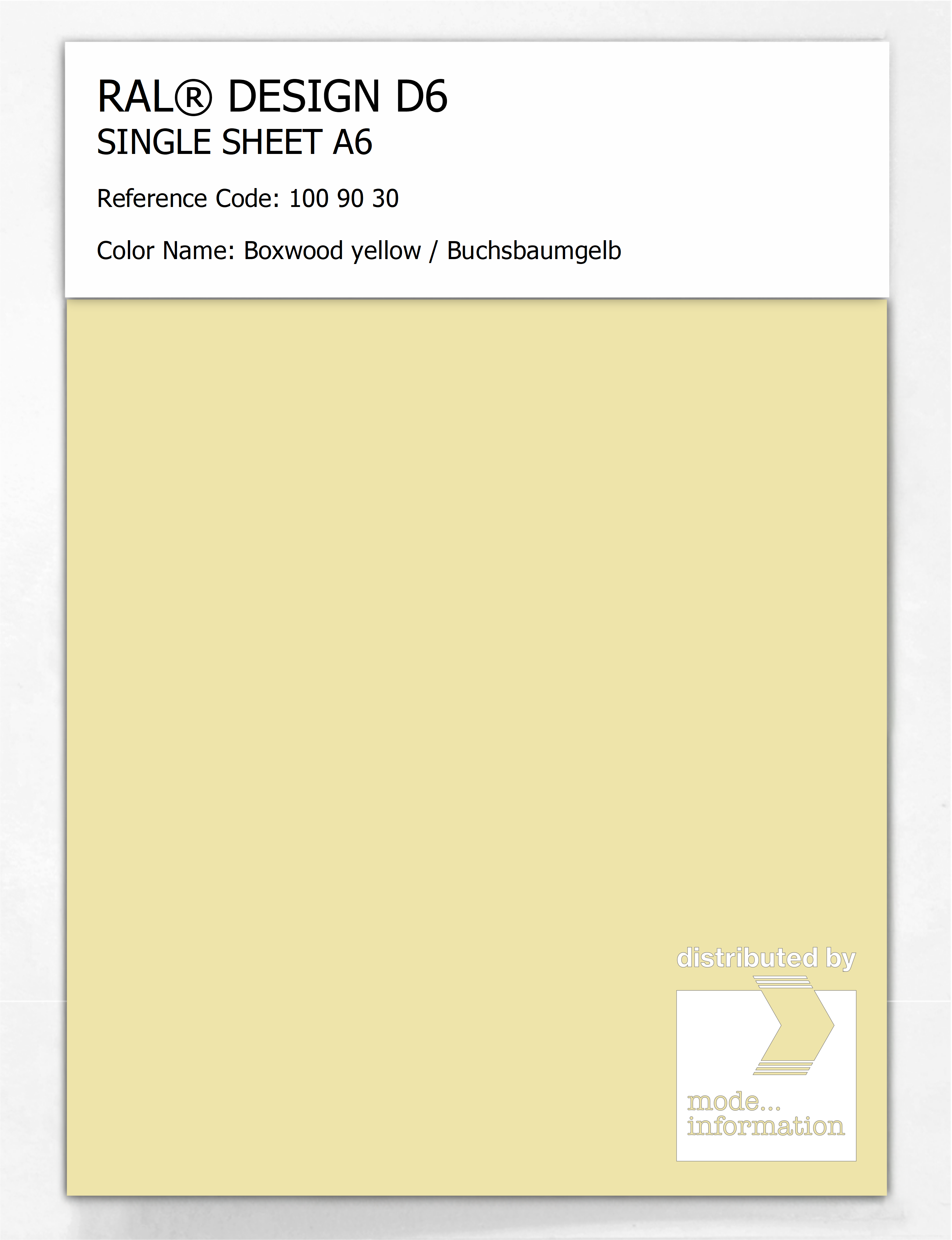 Artikelbild 1 des Artikels “RAL® DESIGN D6 SINGLE SHEET A6 100 90 30 Boxwood yellow / Buchsbaumgelb “