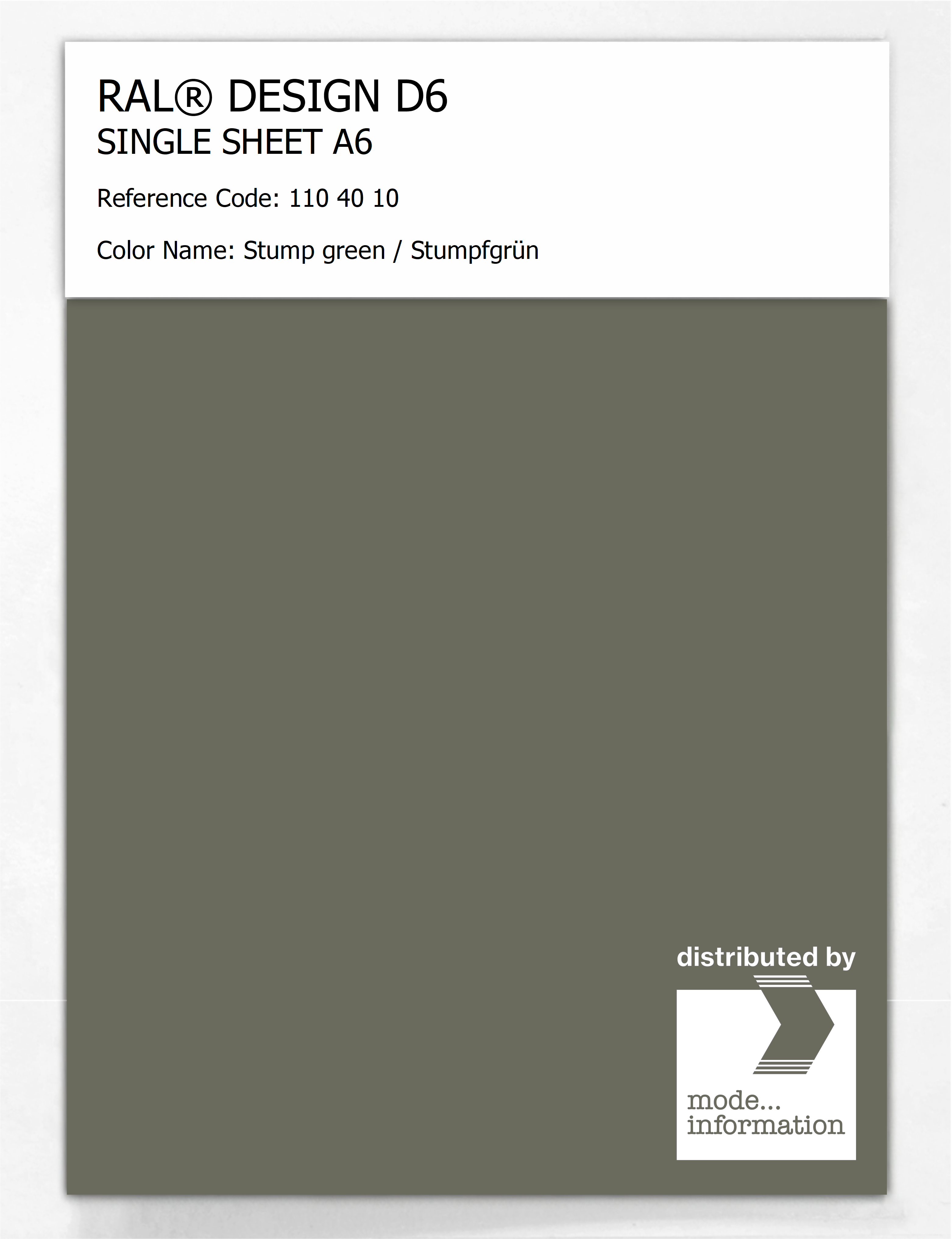 Product image 1 of the product “RAL® DESIGN D6 SINGLE SHEET A6 110 40 10 Stump green / Stumpfgrün ”