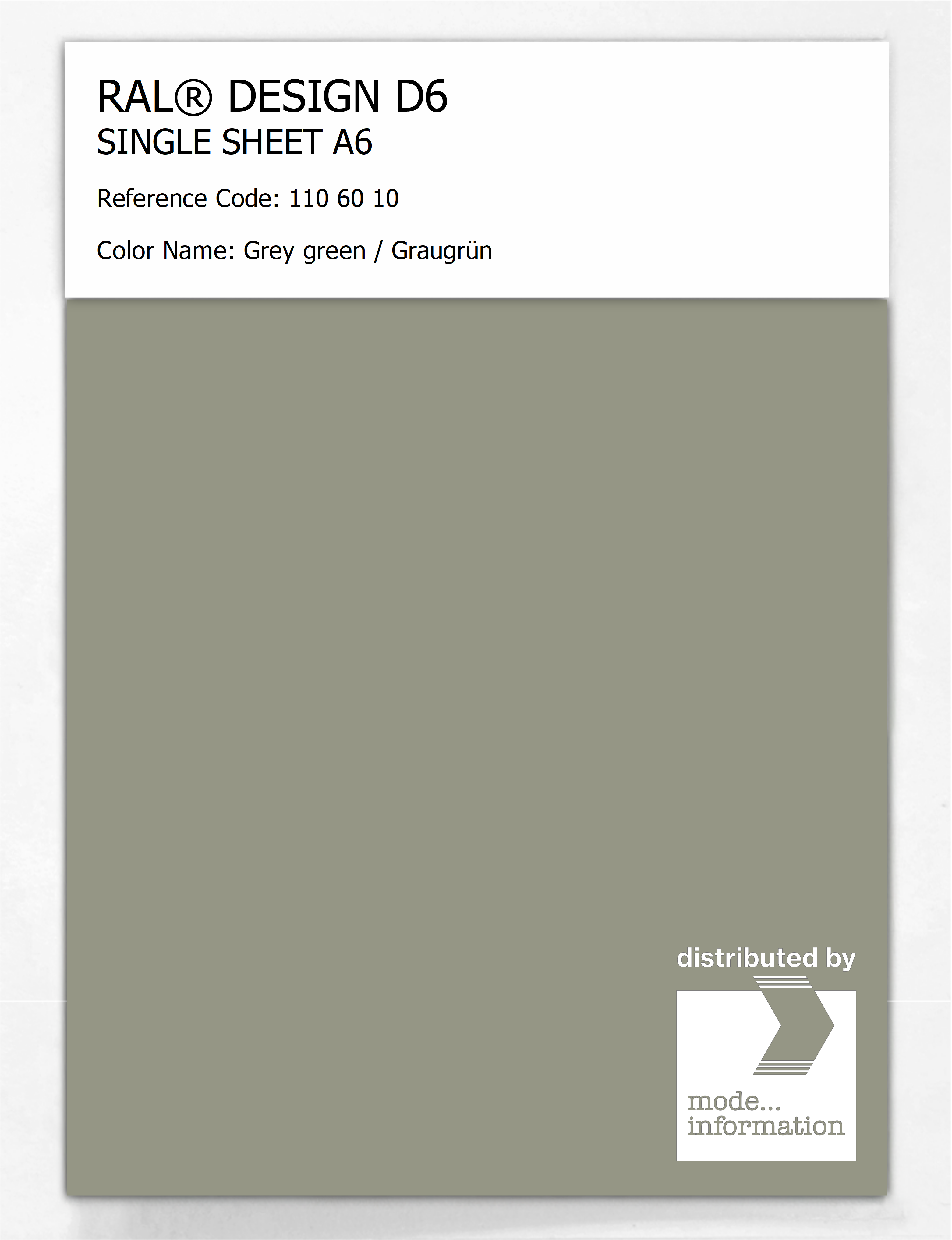 Product image 1 of the product “RAL® DESIGN D6 SINGLE SHEET A6 110 60 10 Grey green / Graugrün ”