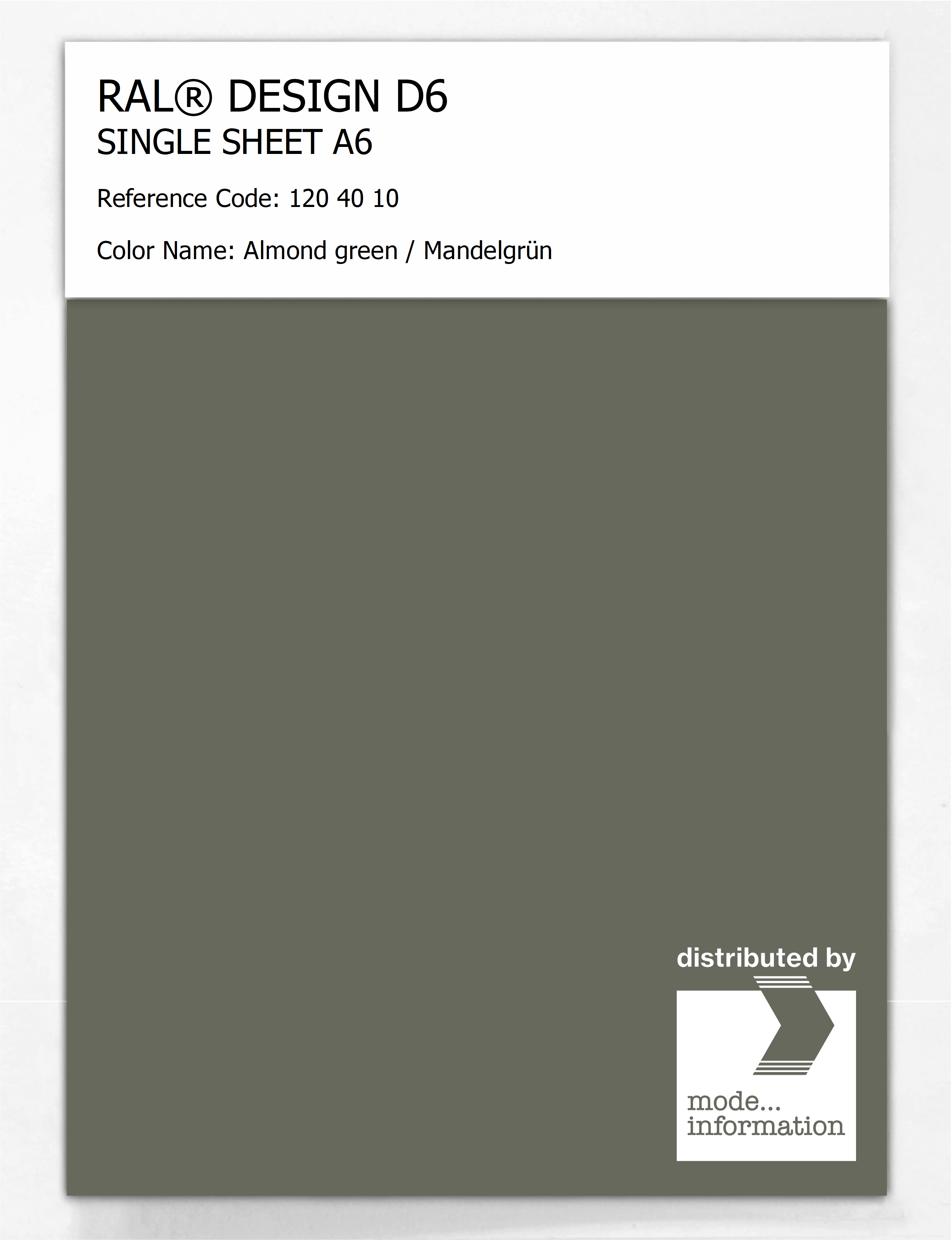 Product image 1 of the product “RAL® DESIGN D6 SINGLE SHEET A6 120 40 10 Almond green / Mandelgrün ”