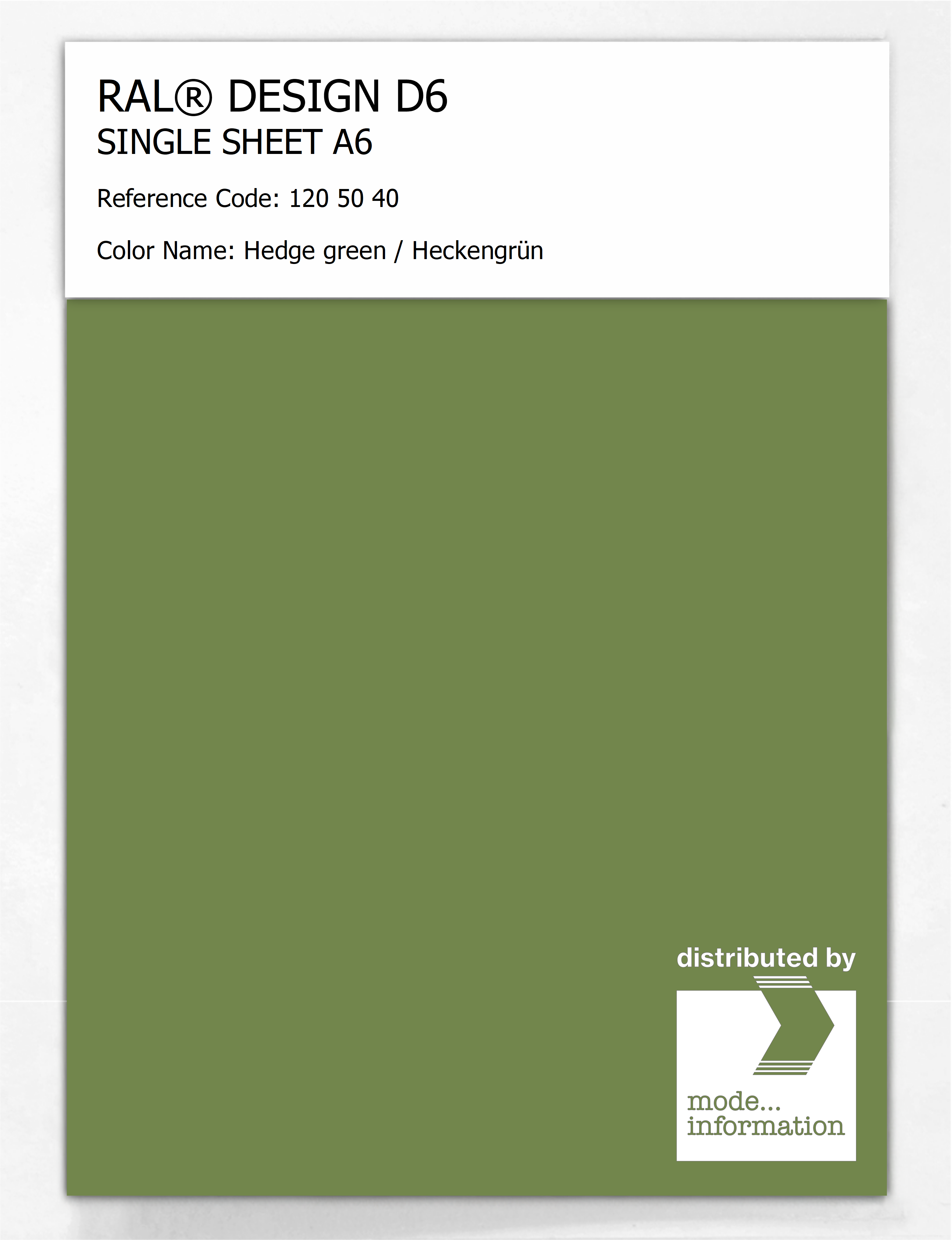 Artikelbild 1 des Artikels “RAL® DESIGN D6 SINGLE SHEET A6 120 50 40 Hedge green / Heckengrün “