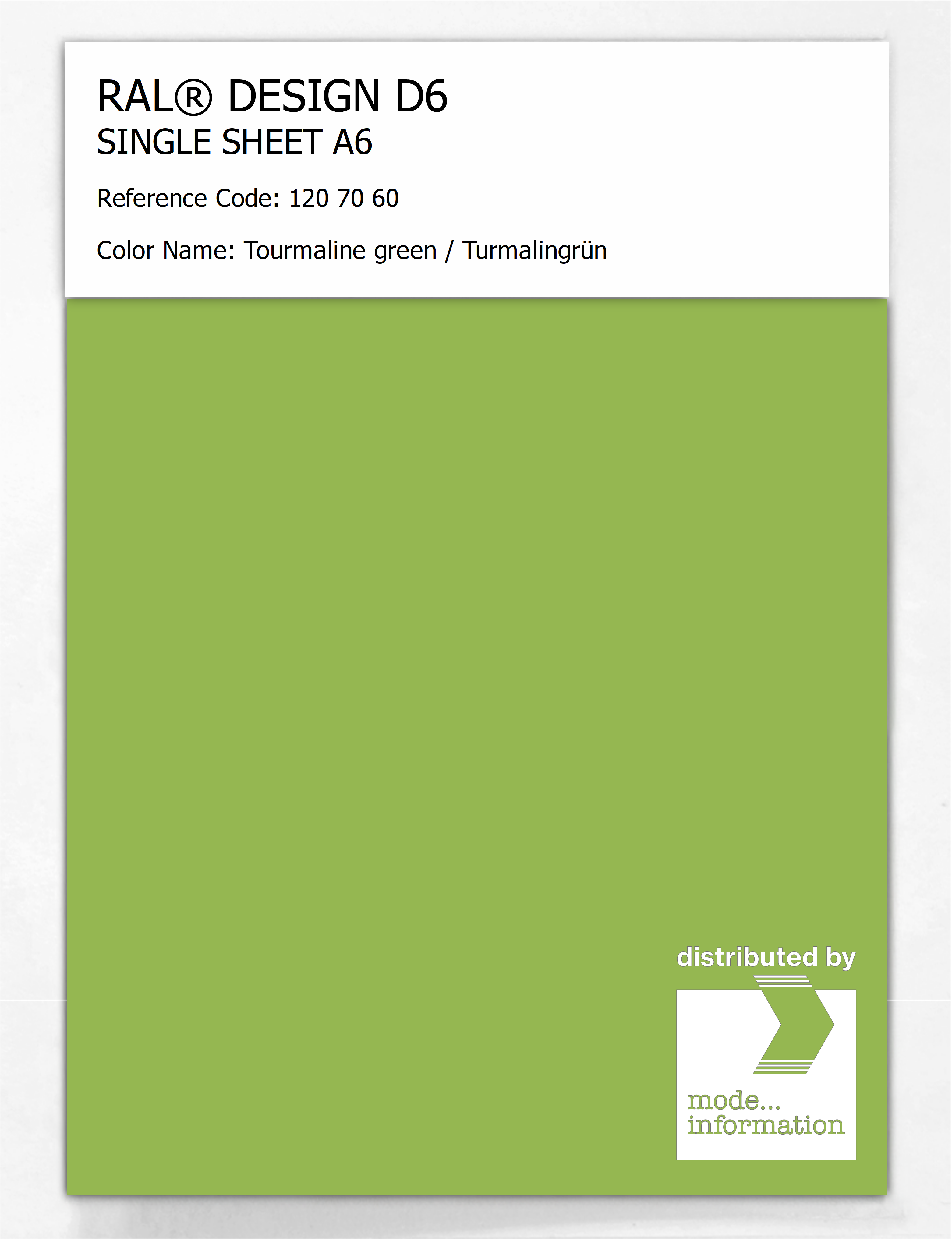 Product image 1 of the product “RAL® DESIGN D6 SINGLE SHEET A6 120 70 60 Tourmaline green / Turmalingrün ”