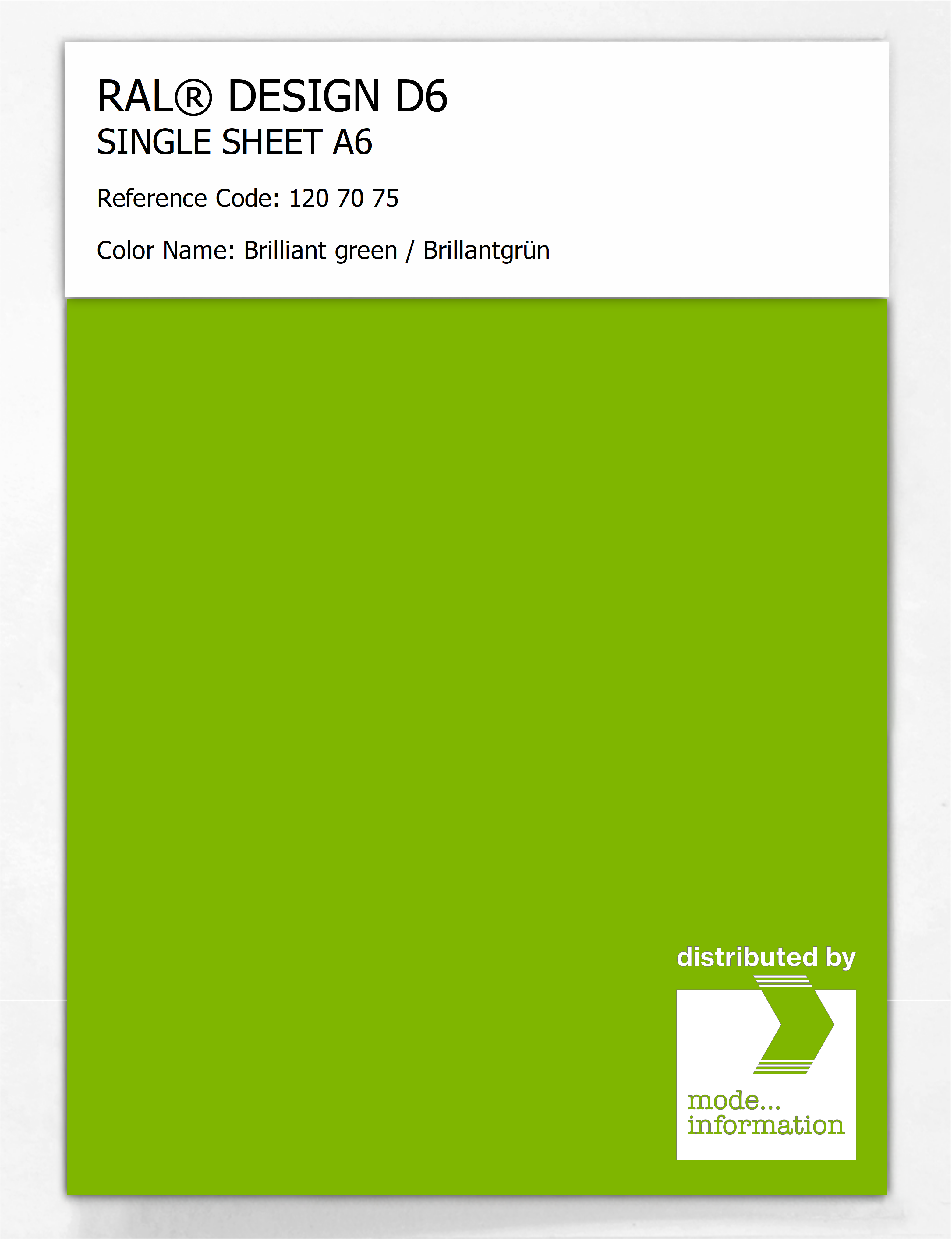 Product image 1 of the product “RAL® DESIGN D6 SINGLE SHEET A6 120 70 75 Brilliant green / Brillantgrün ”
