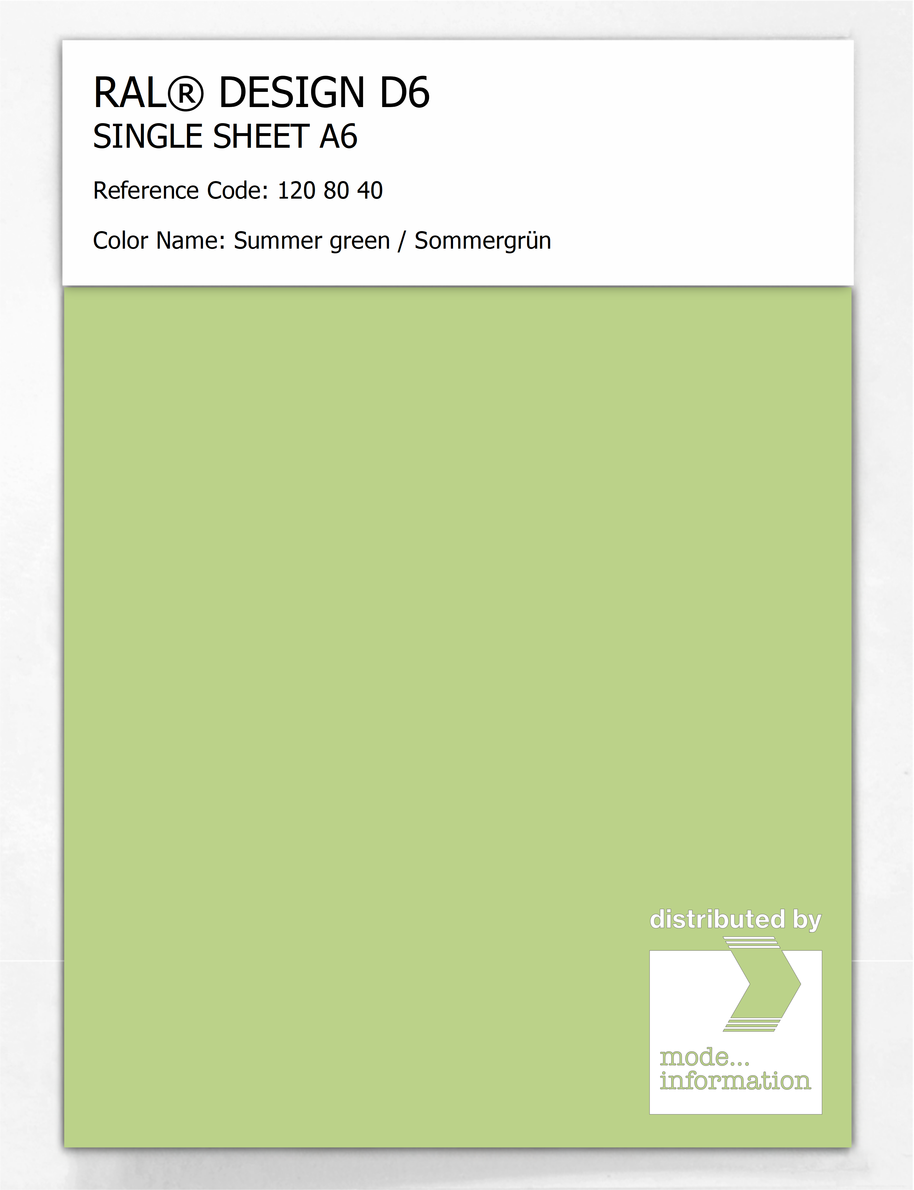 Product image 1 of the product “RAL® DESIGN D6 SINGLE SHEET A6 120 80 40 Summer green / Sommergrün ”