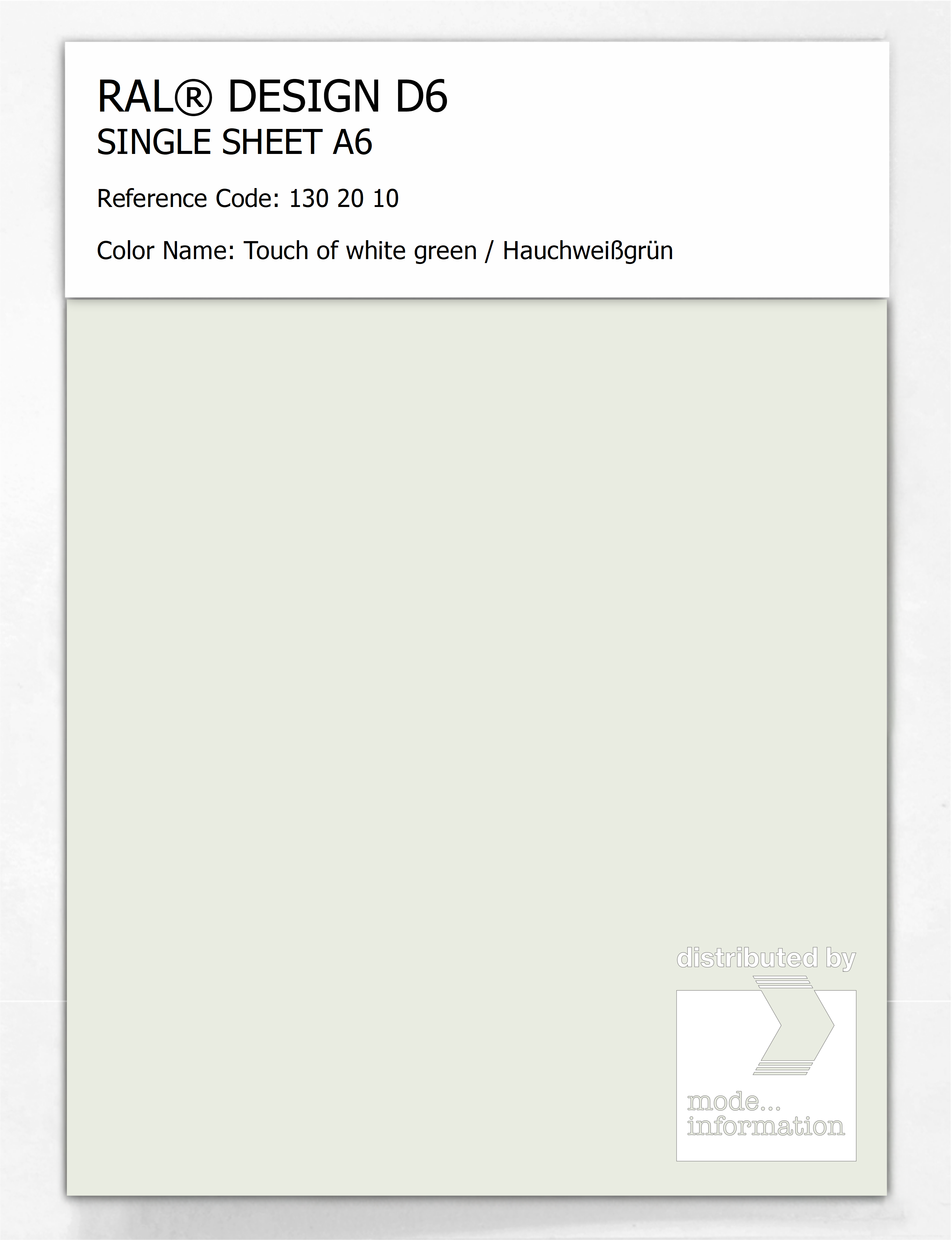 Product image 1 of the product “RAL® DESIGN D6 SINGLE SHEET A6 130 20 10 Touch of white green / Hauchweißgrün ”