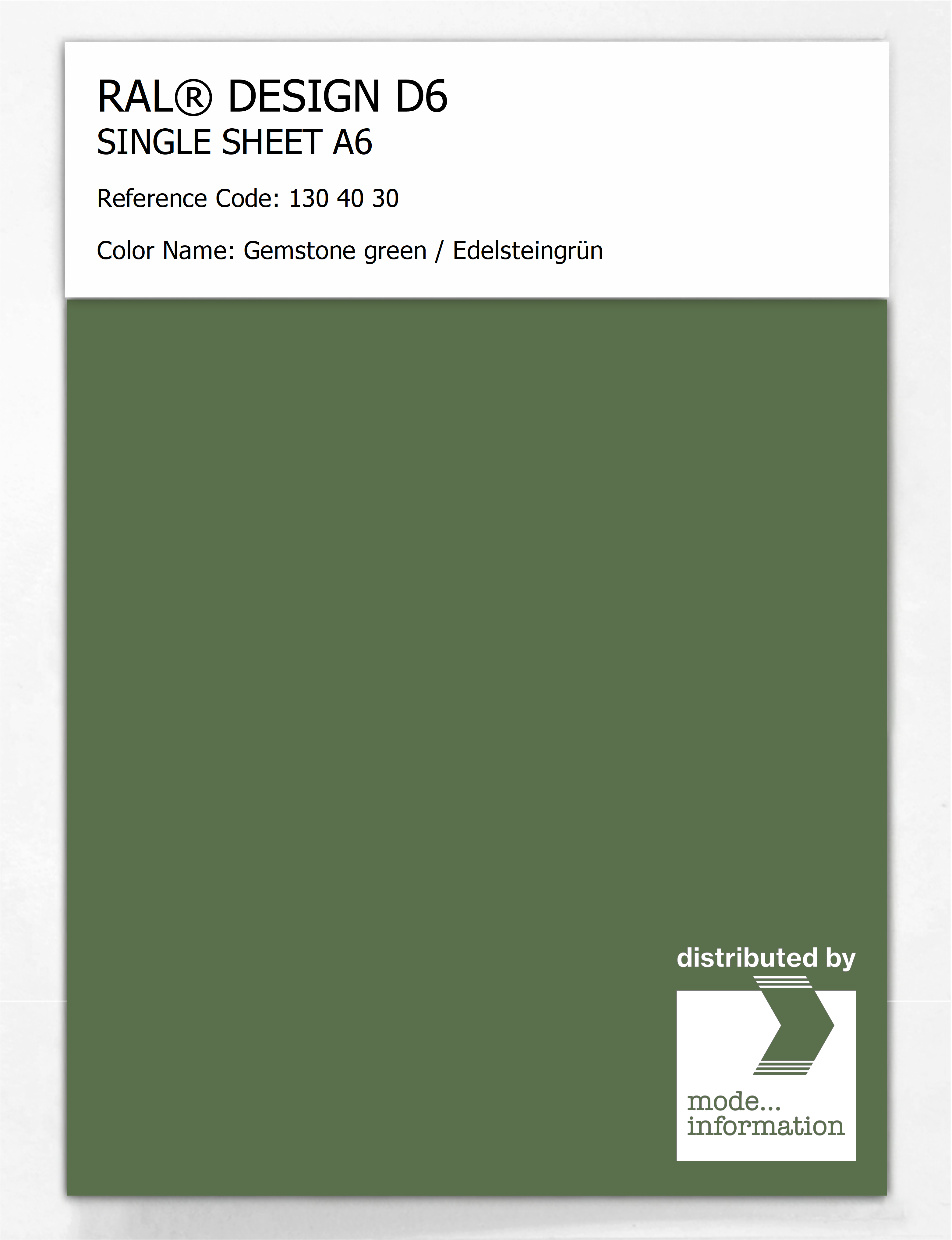 Product image 1 of the product “RAL® DESIGN D6 SINGLE SHEET A6 130 40 30 Gemstone green / Edelsteingrün ”