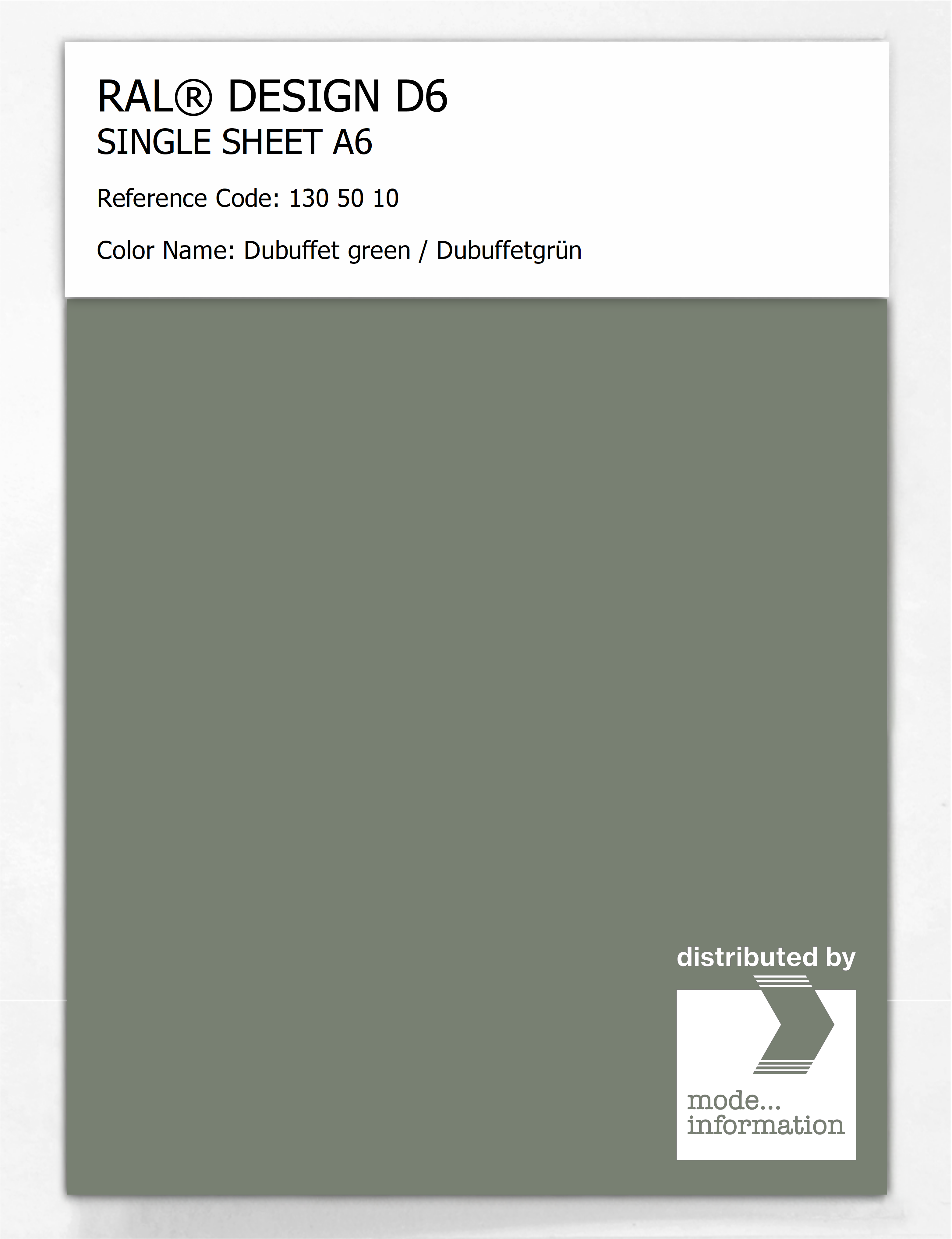 Product image 1 of the product “RAL® DESIGN D6 SINGLE SHEET A6 130 50 10 Dubuffet green / Dubuffetgrün ”