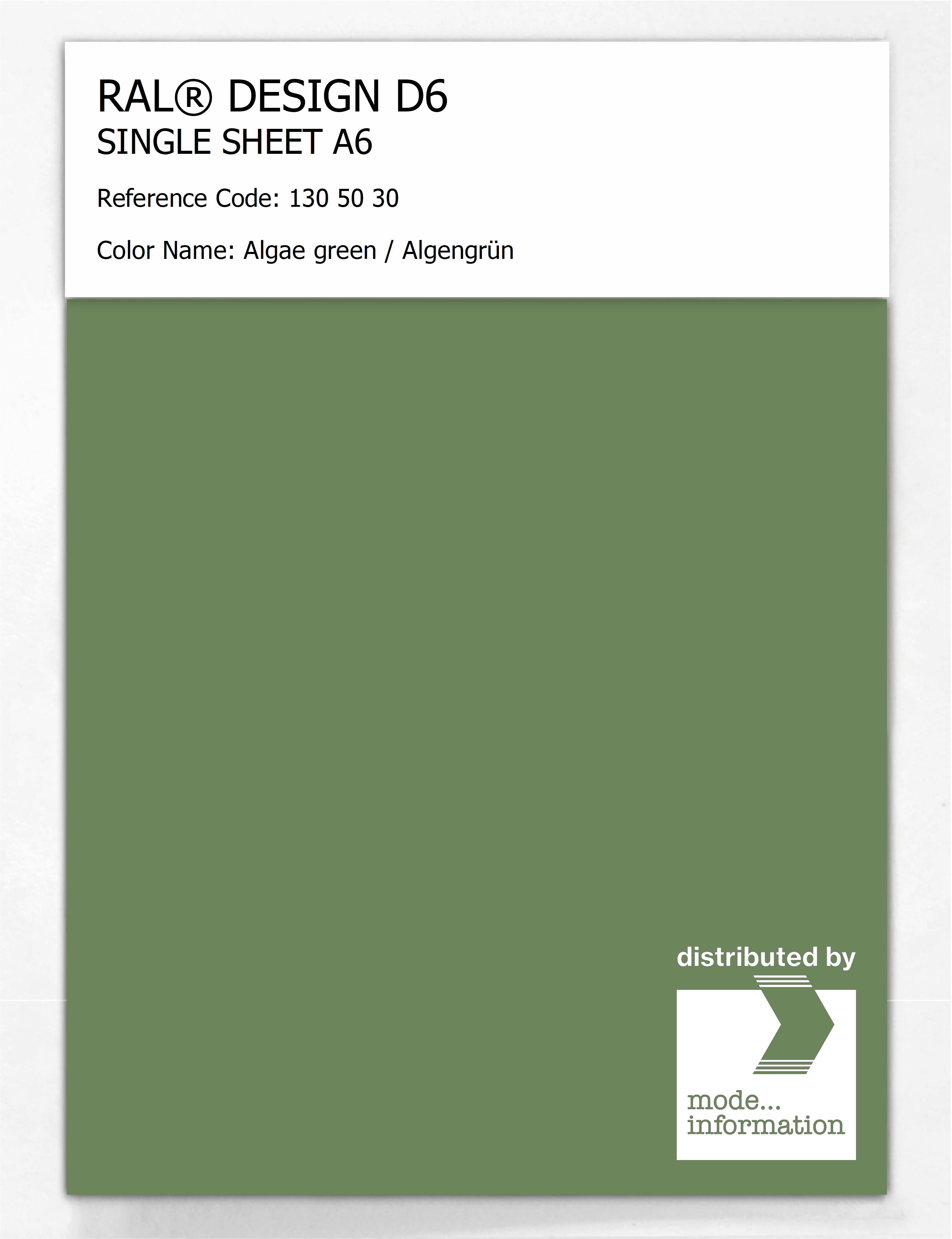 Product image 1 of the product “RAL® DESIGN D6 SINGLE SHEET A6 130 50 30 Algae green / Algengrün ”