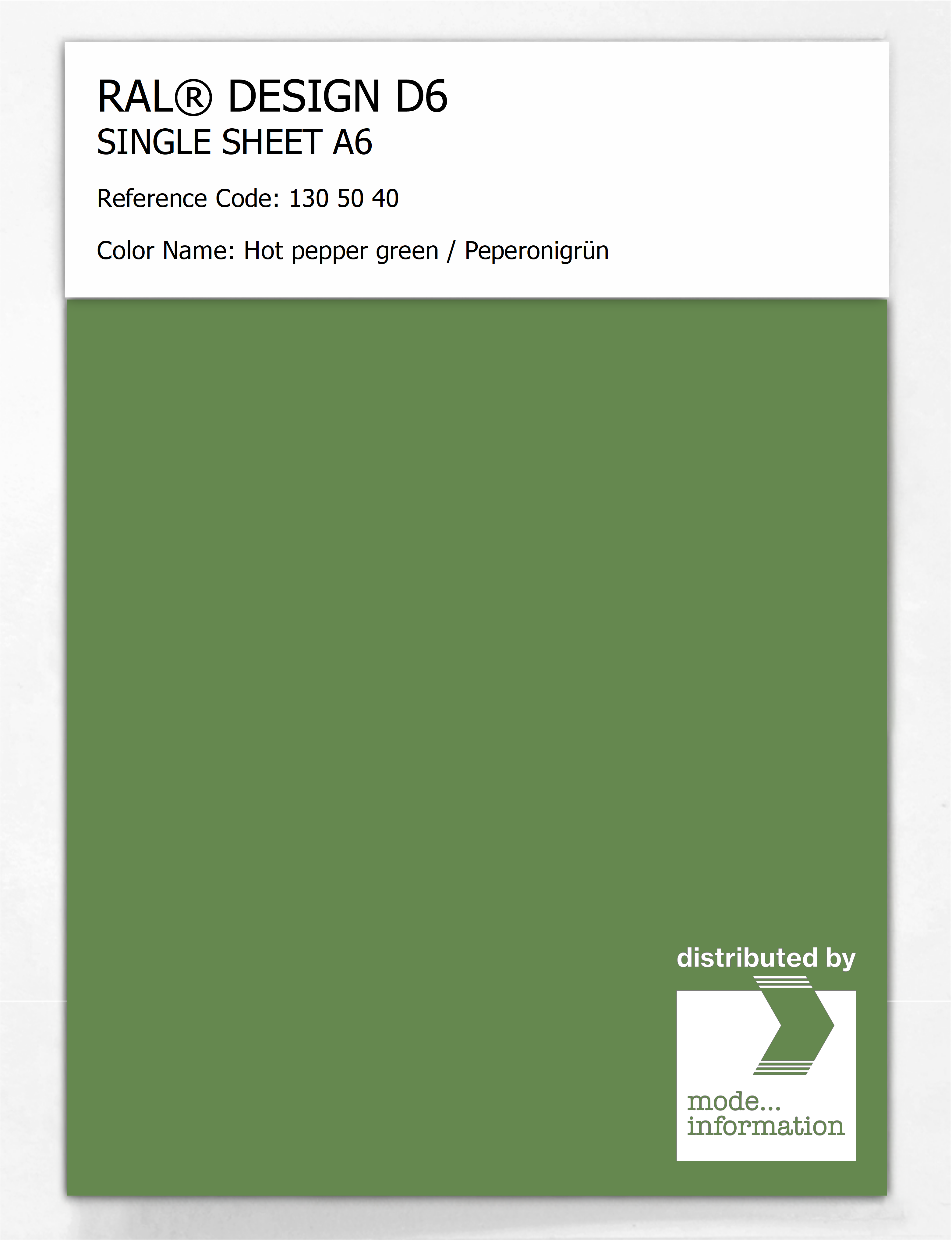 Product image 1 of the product “RAL® DESIGN D6 SINGLE SHEET A6 130 50 40 Hot pepper green / Peperonigrün ”