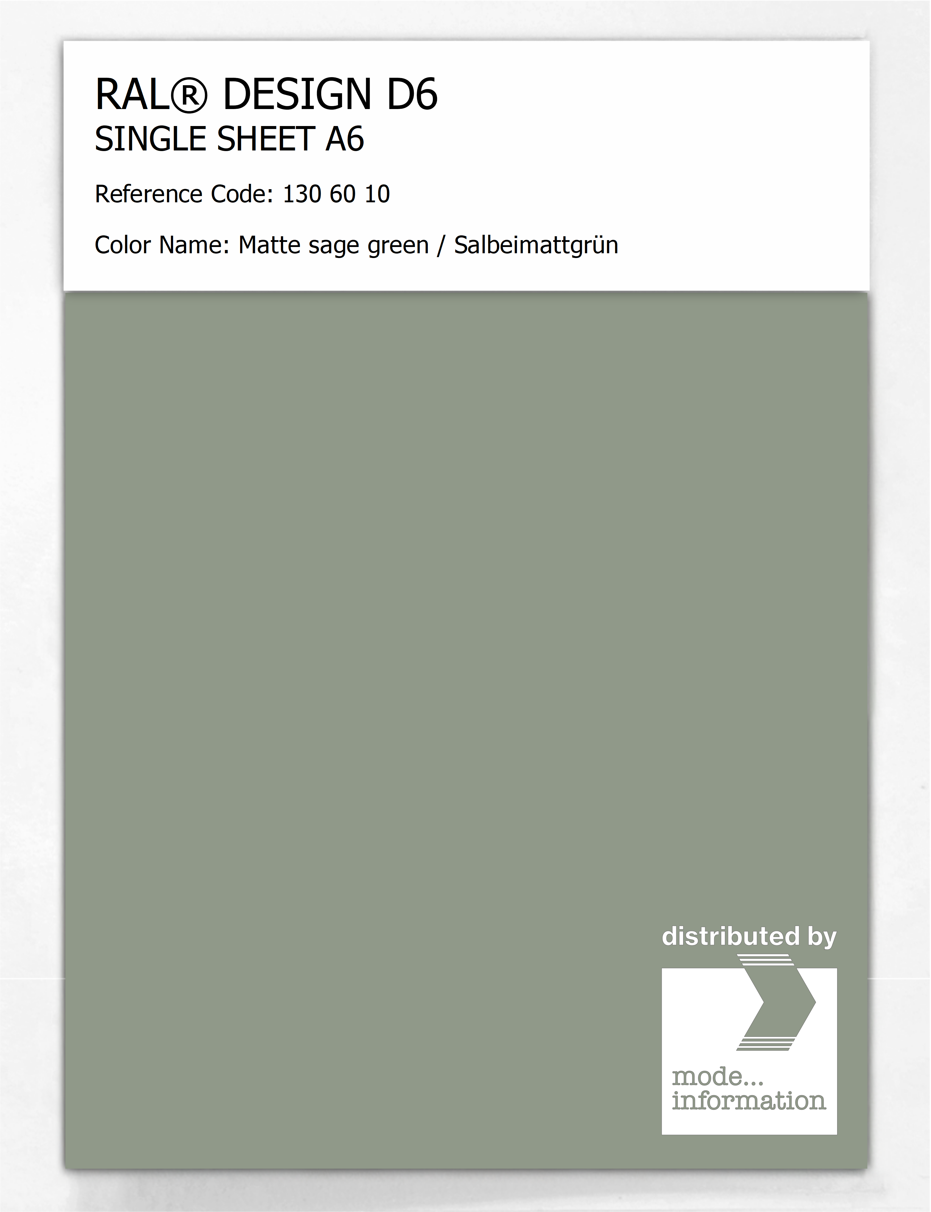 Product image 1 of the product “RAL® DESIGN D6 SINGLE SHEET A6 130 60 10 Matte sage green / Salbeimattgrün ”