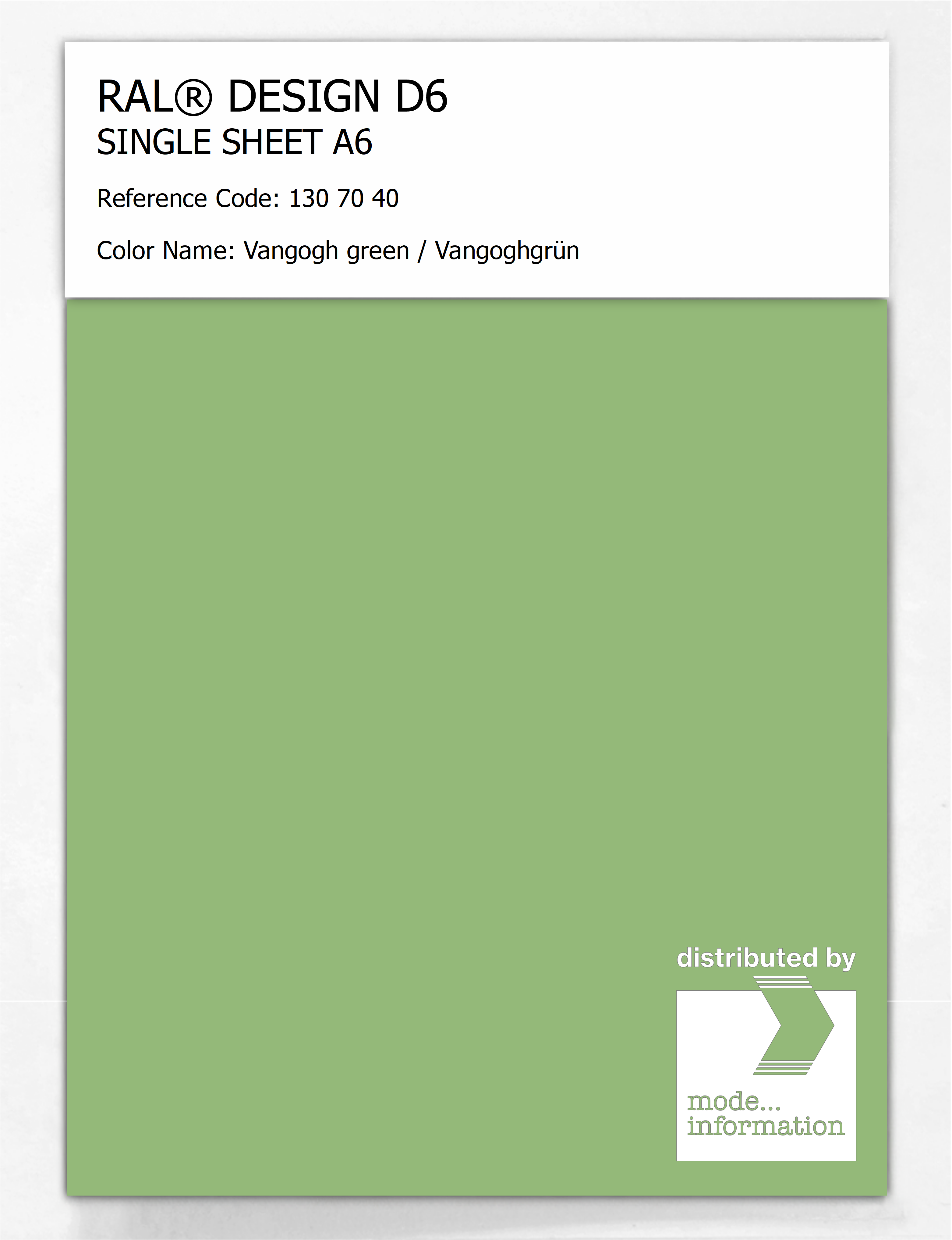 Artikelbild 1 des Artikels “RAL® DESIGN D6 SINGLE SHEET A6 130 70 40 Vangogh green / Vangoghgrün “