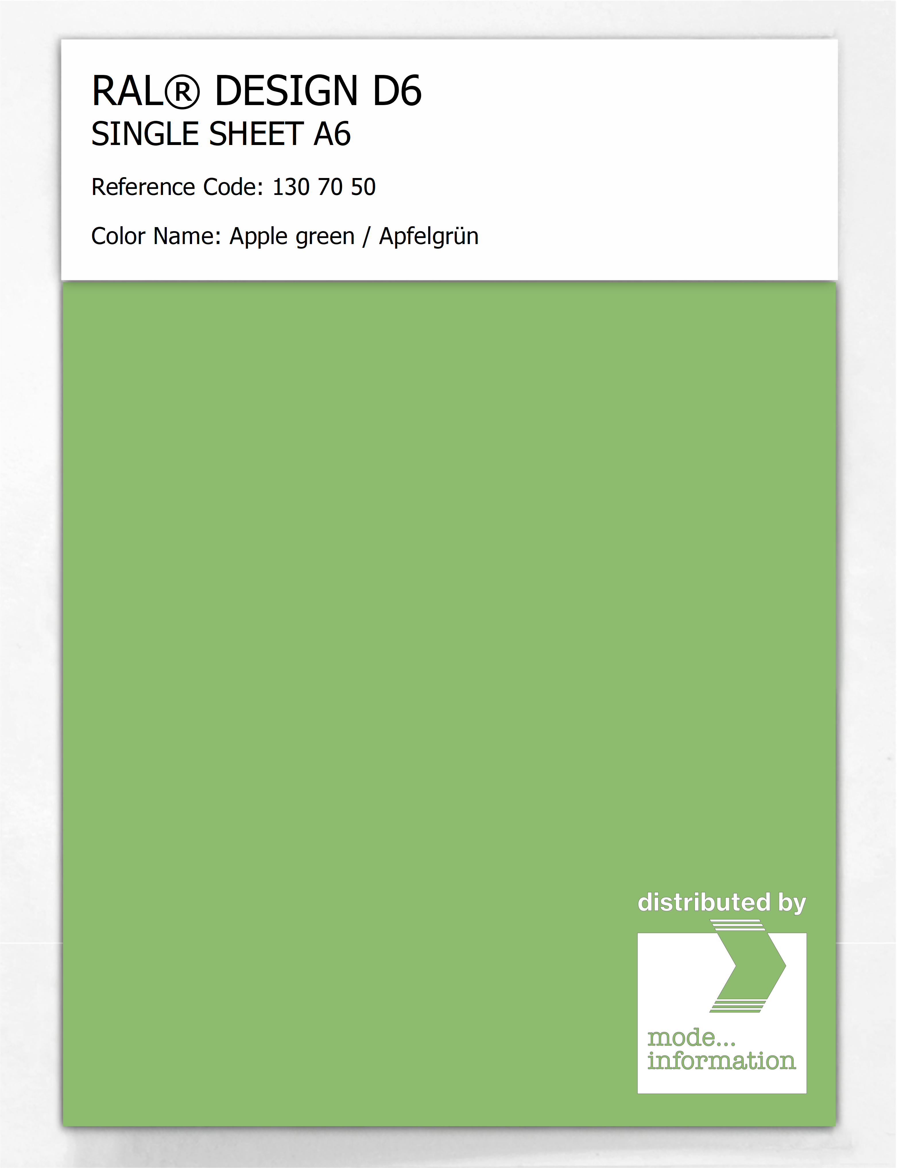 Artikelbild 1 des Artikels “RAL® DESIGN D6 SINGLE SHEET A6 130 70 50 Apple green / Apfelgrün “