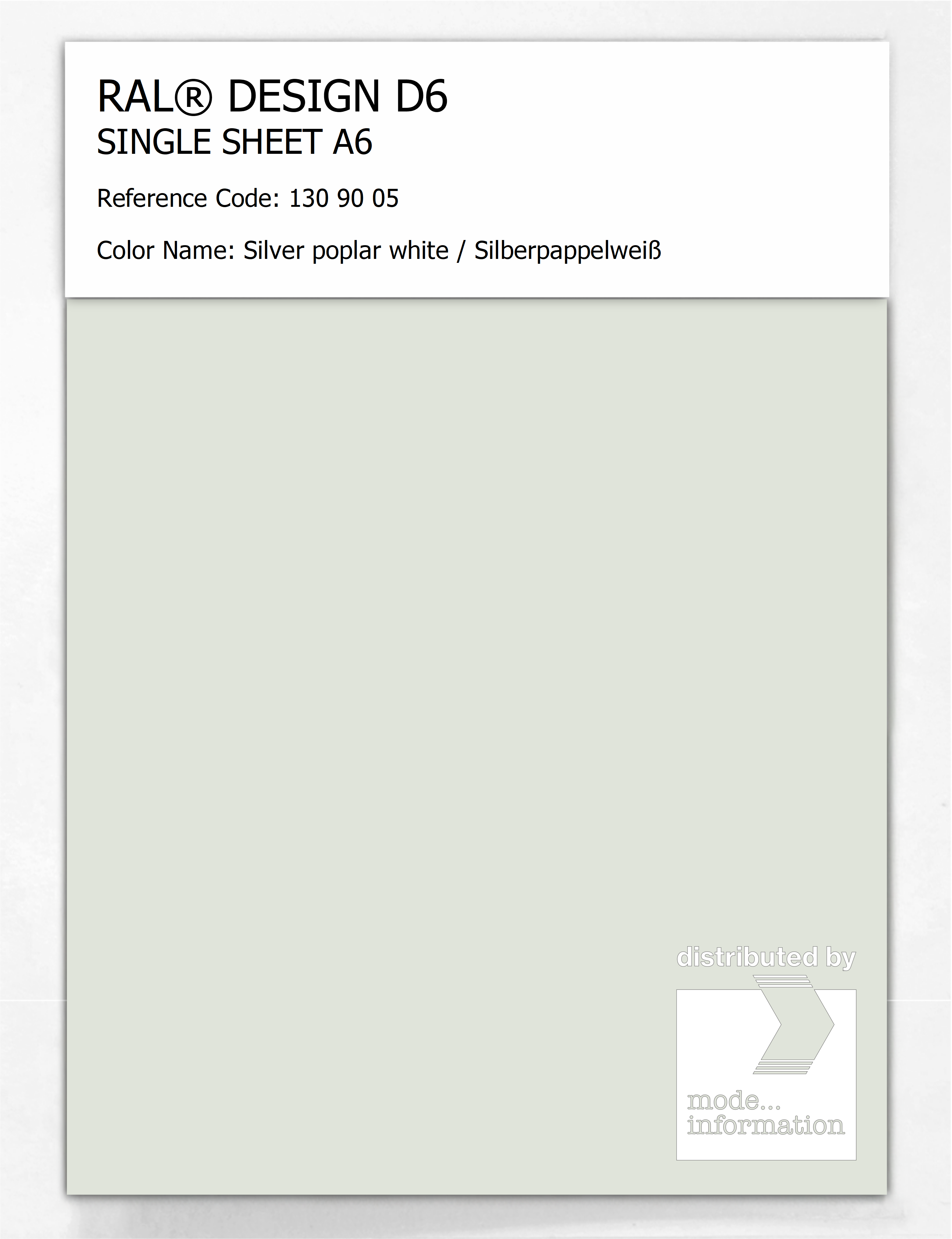 Product image 1 of the product “RAL® DESIGN D6 SINGLE SHEET A6 130 90 05 Silver poplar white / Silberpappelweiß ”